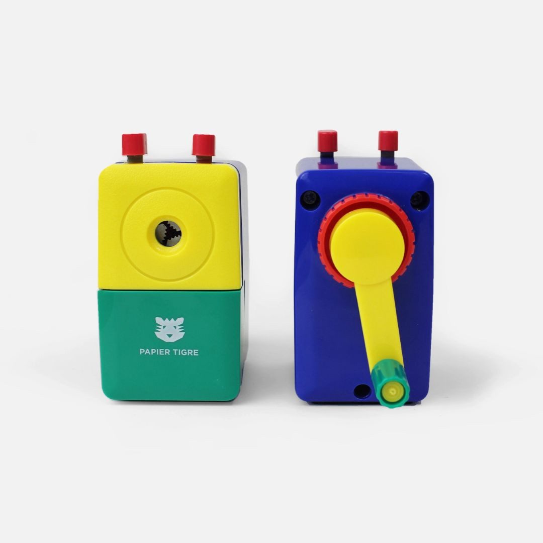 suebidou Anspitzer Stiftspitzer mit Drehkurbel Kurbelanspitzer Colorblock, nachhaltig, kreativ