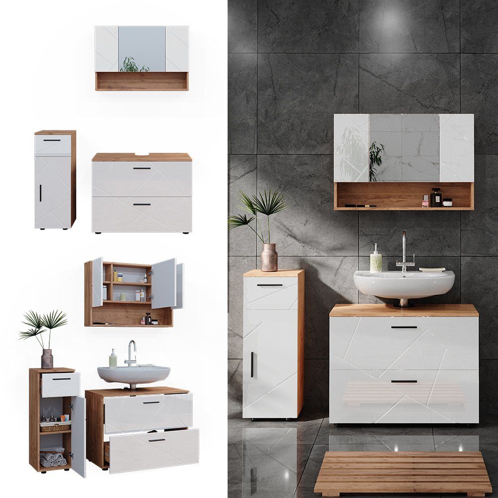Vicco Badmöbel-Set Irma, Eiche/Weiß Hochglanz, 3 günstig online kaufen