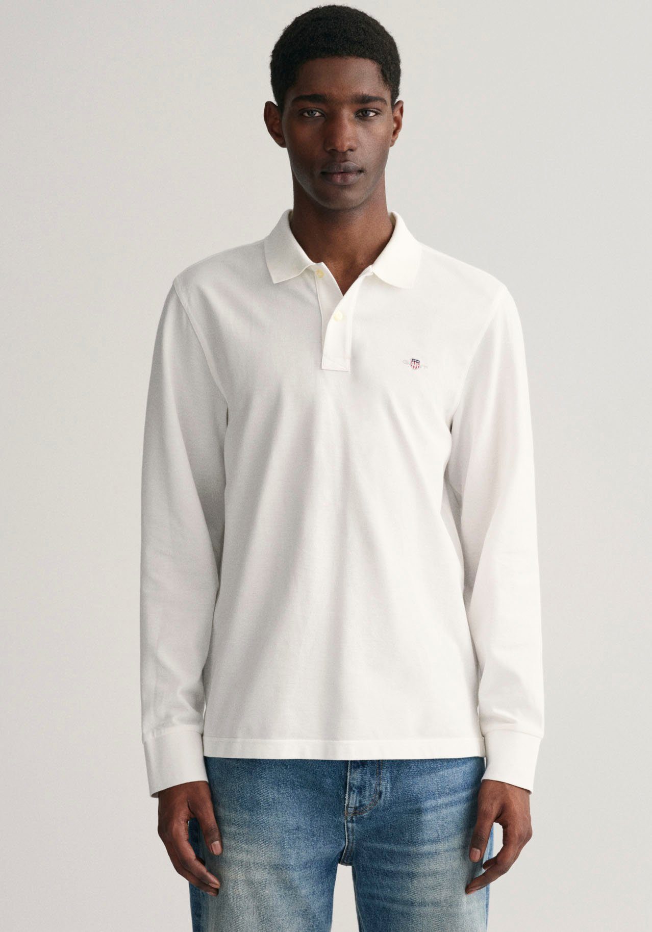 white mit Gant Brust LS RUGGER Poloshirt REG SHIELD auf PIQUE Logotickerei der