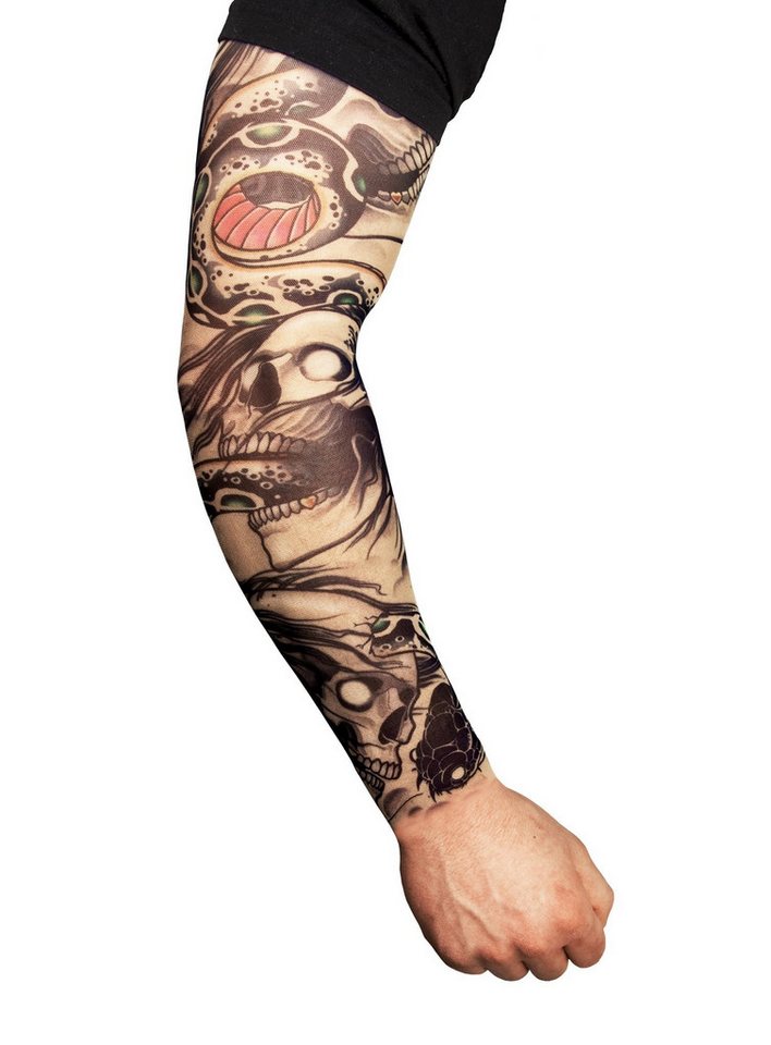 Maskworld Kostüm Biker - Fasching Halloween Karneval, Tinsley Tattoo Sleeve - täuschend echte Tätowierung zum Überziehen