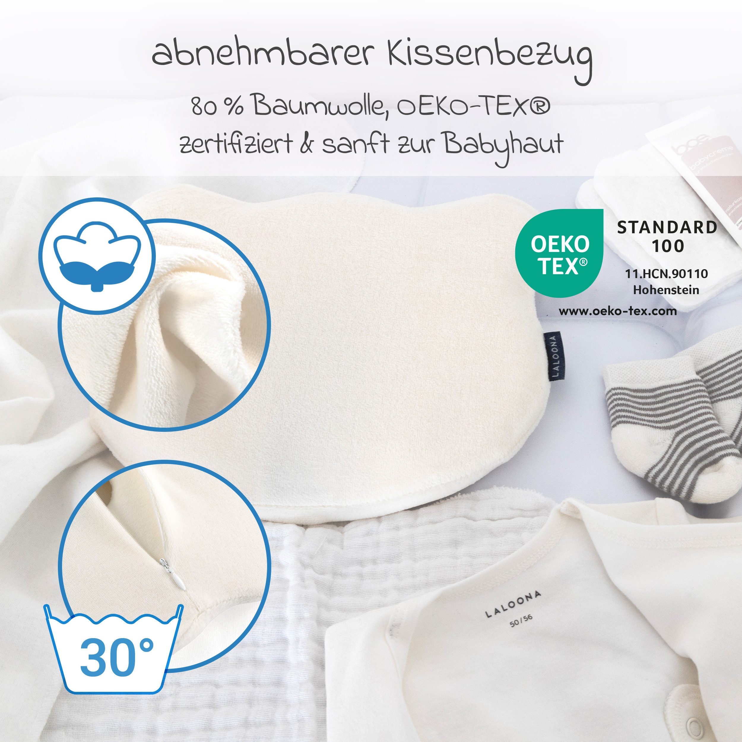 LaLoona Babykissen beige, Babykissen gegen Kopfverformung / Plattkopf Kopfkissen für Neugeborene