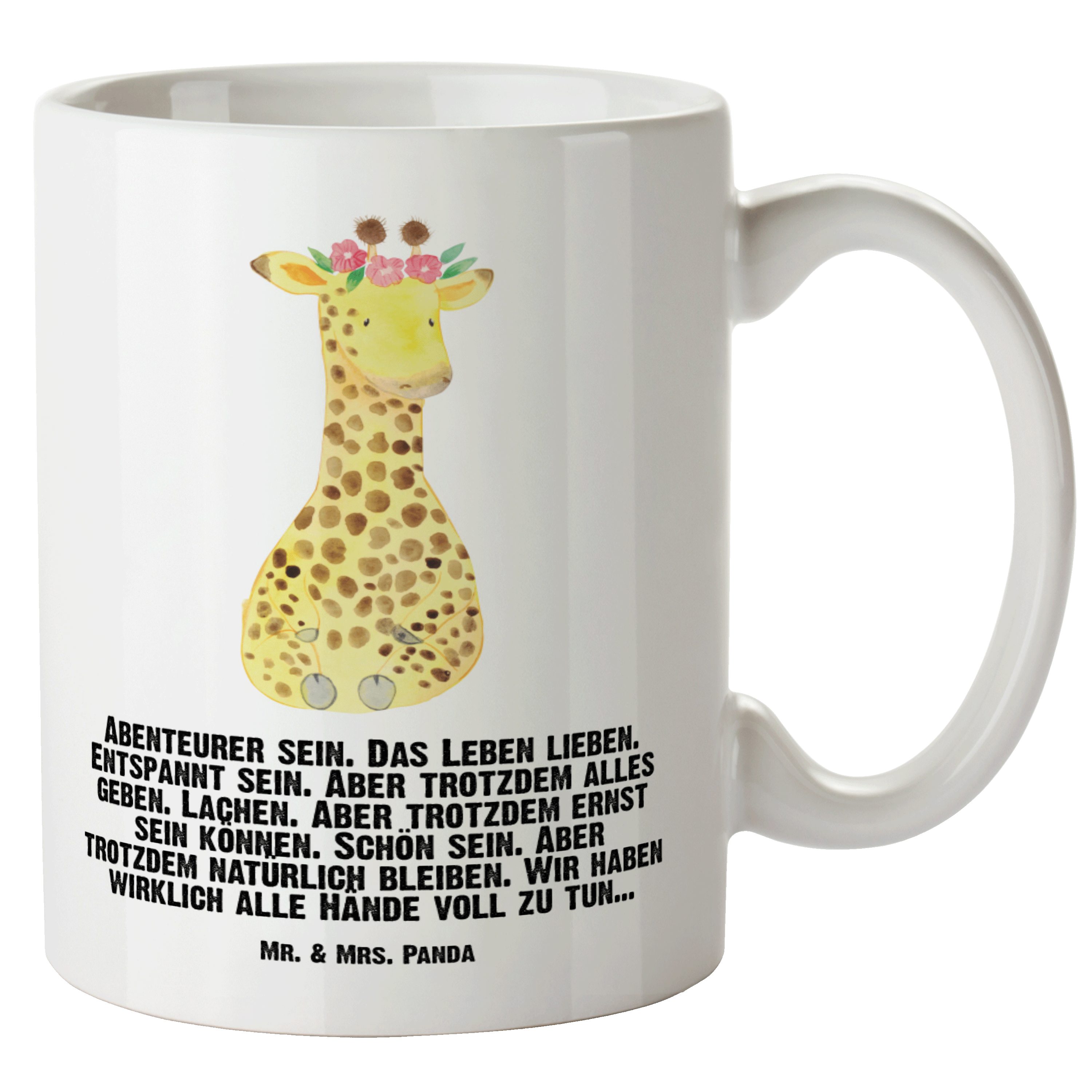 Mr. & Mrs. Panda Tasse Giraffe Blumenkranz - Weiß - Geschenk, Grosse Kaffeetasse, XL Becher, XL Tasse Keramik