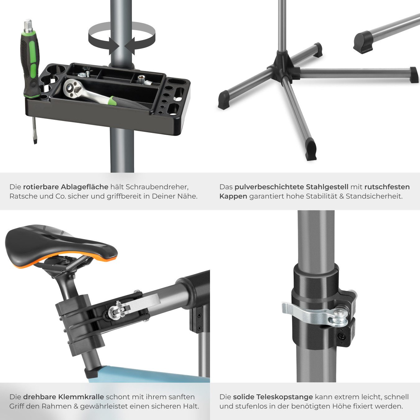 tectake Fahrrad-Montageständer Fahrrad-Set Reparaturständer für alle gängigen Modelle mit (Komplettset, bis 45kg) – Bild 4 von 5