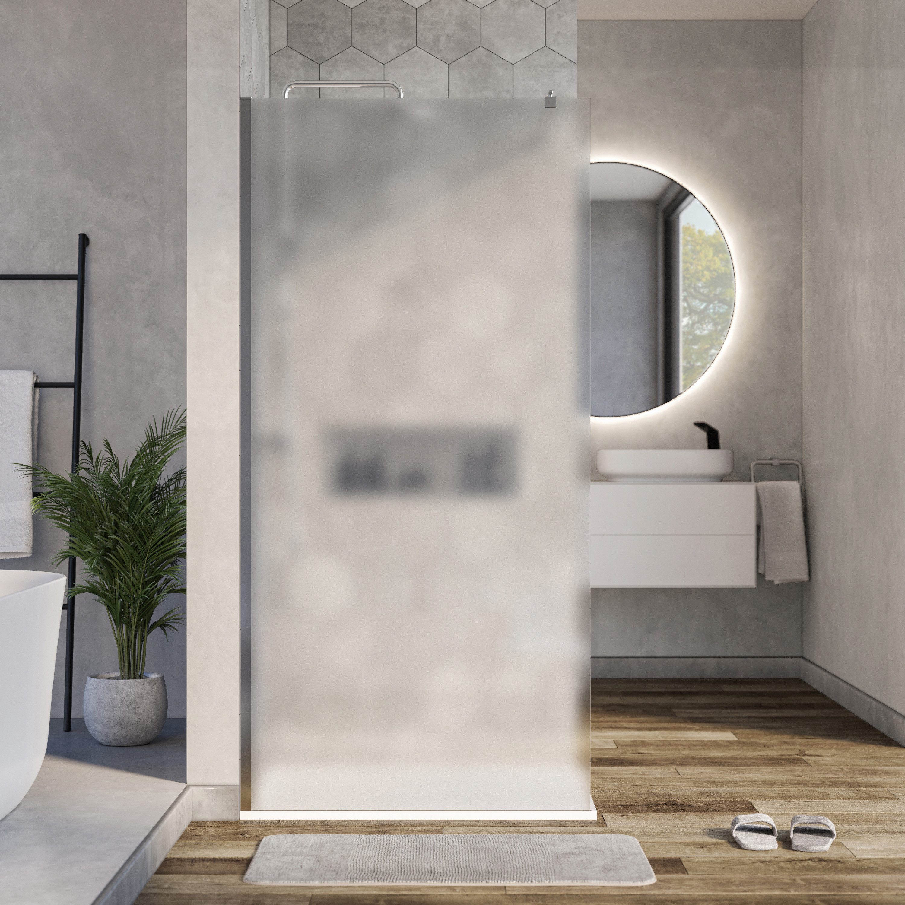 Bernstein Walk-in-Dusche EX101, Einscheibensicherheitsglas (ESG), (1 tlg), Milchglas, 10 mm, rahmenlos, Profil Chrom