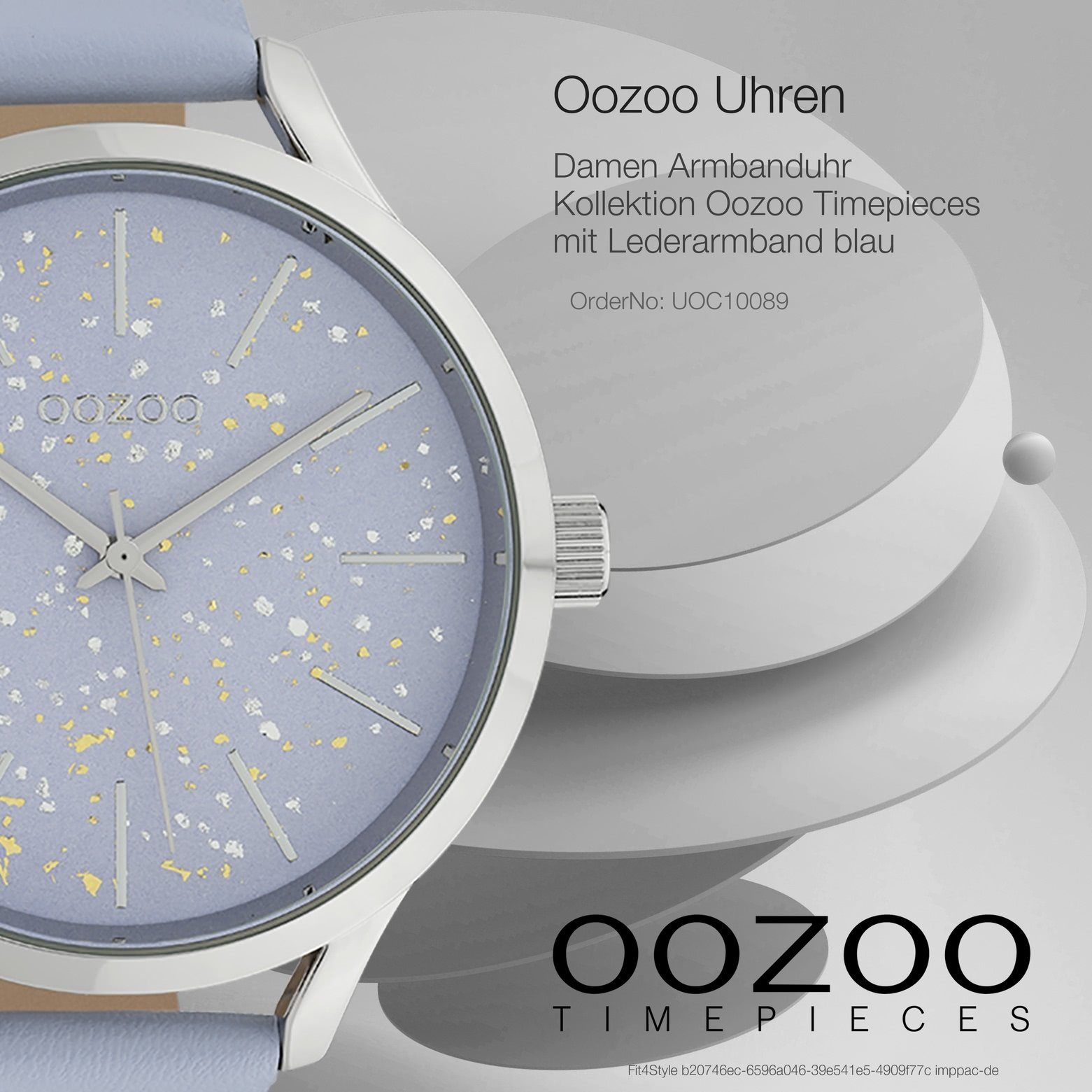 rund, Quarzuhr 44mm) Damen Analog, Oozoo groß Fashion-Style Lederarmband, OOZOO Damenuhr blau Armbanduhr (ca.