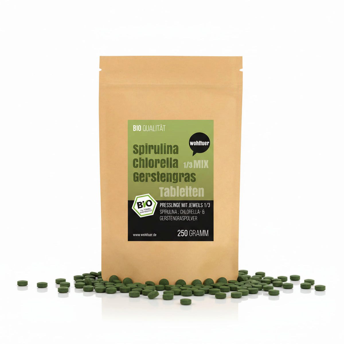 WOH Wohltuer Spirulina Chlorella Gerstengras Mischung Tablette, 1 er 250 g