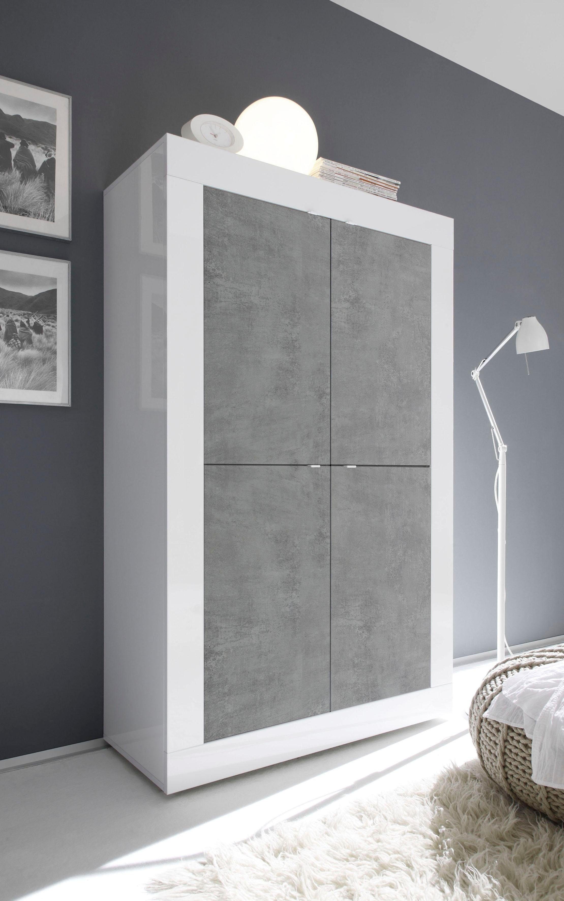 INOSIGN Highboard Basic Höhe 162 cm, Breite 102 cm, Kommode 4 Türen, Hochkommode, Metallgriff, moderne Rahmenoptik, viel Stauraum, Farbauswahl