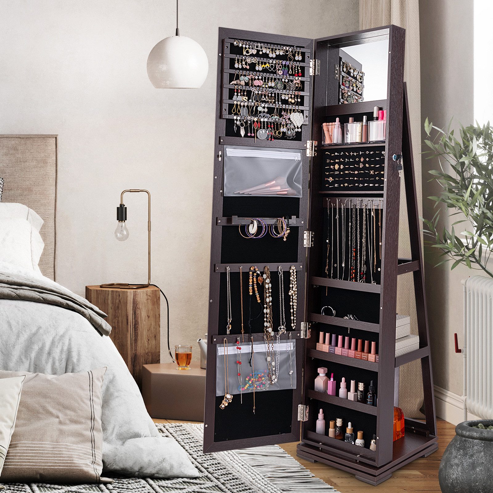 COSTWAY Schmuckschrank stehend, mit Spiegel & günstig online kaufen