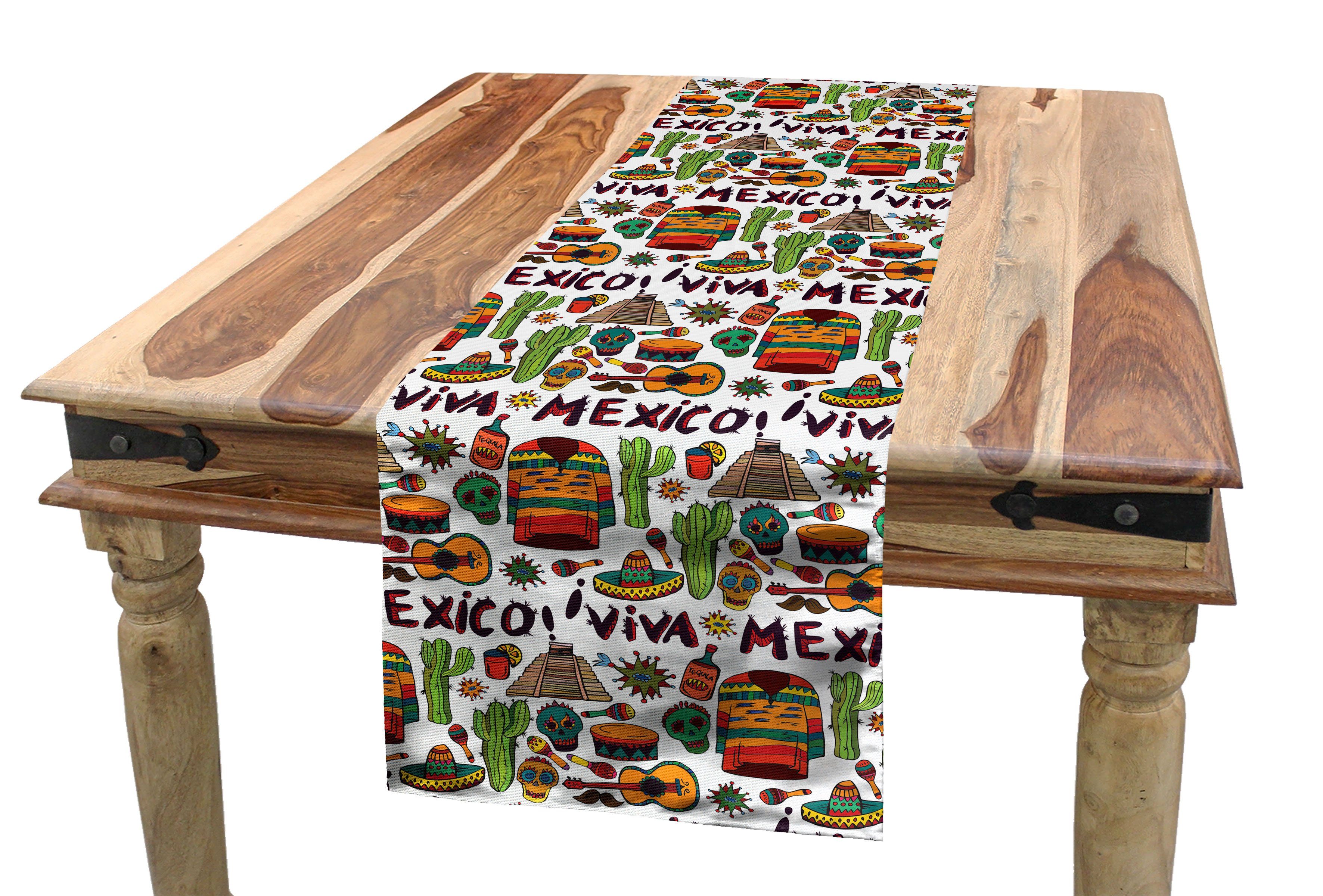 Abakuhaus Tischläufer Esszimmer Küche Rechteckiger Dekorativer Tischläufer, Mexikaner Cartoon Cactus Salsa