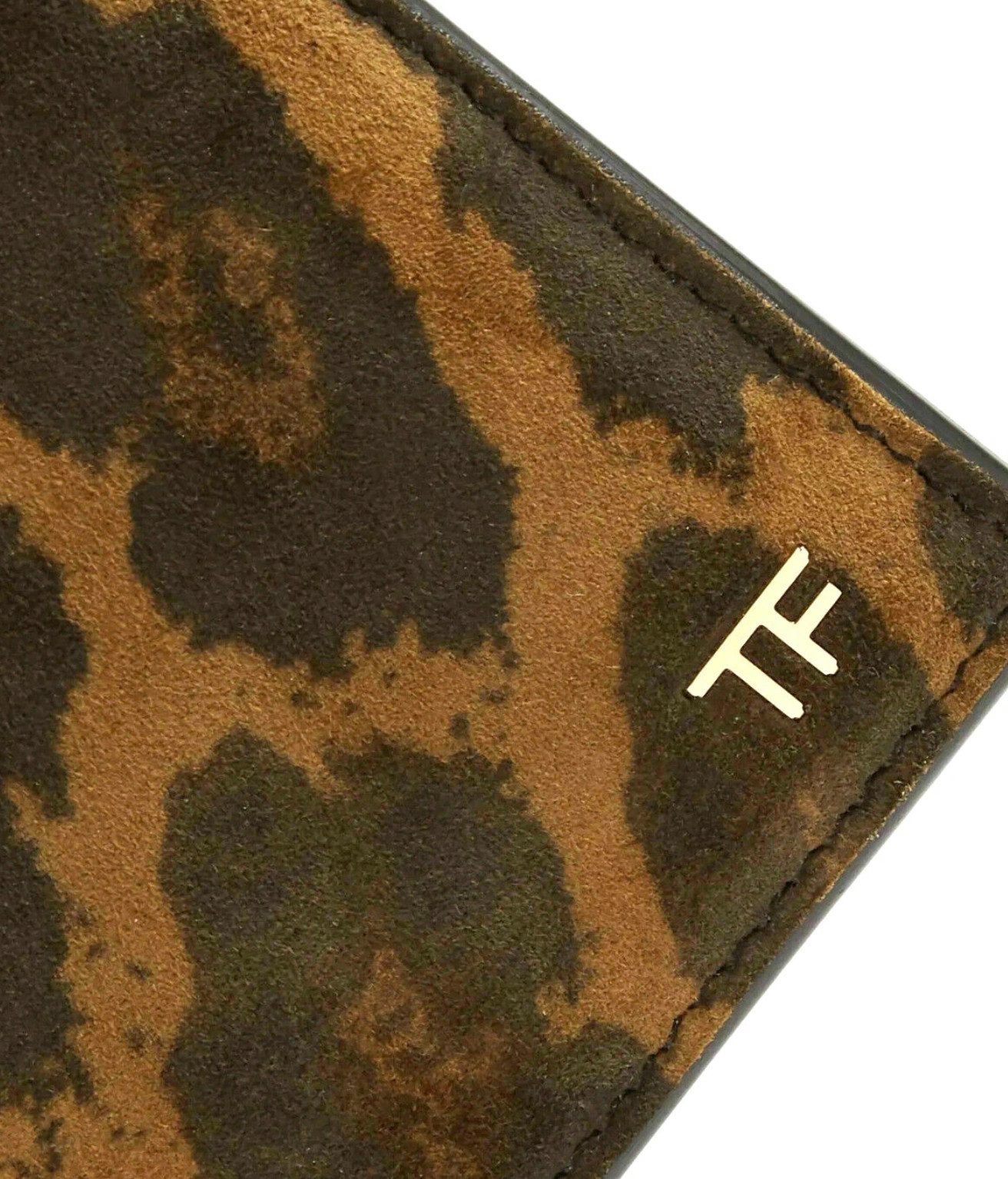 Tom Ford Geldbörse Herren Portemonnaie Nubuck Leder Leopard Print Bifold, Lieferung in Original-TOM-FORD-Box mit Staubbeutel