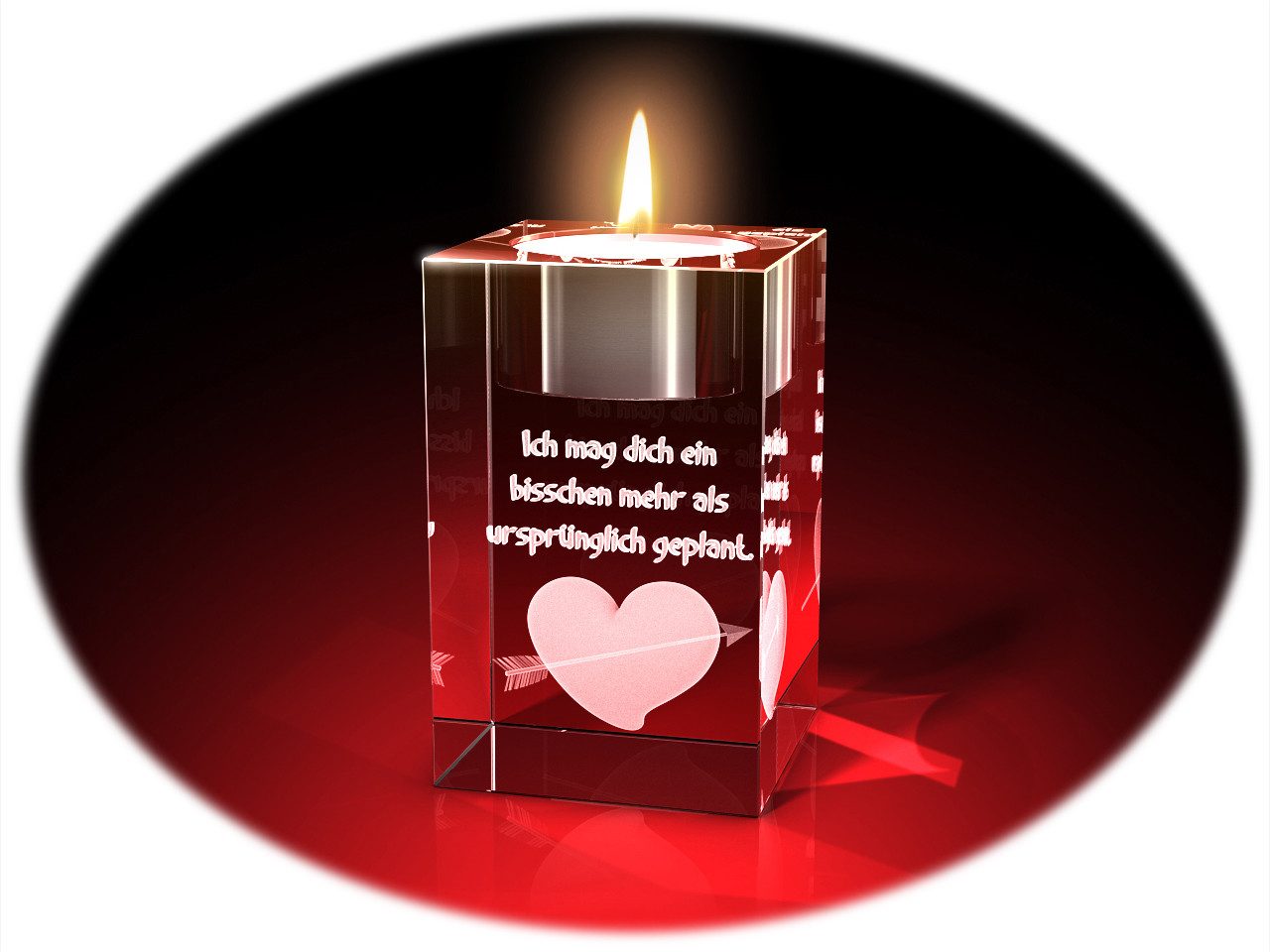 GLASFOTO.COM Teelichthalter Valentinstag, Herz + Ich mag dich
