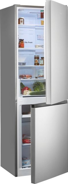 Hisense RB390N4AC2 Kühl-Gefrierkombination/ NoFrostPlus/ FreshZone/ Multiflow 360°/ HolidayMode/ 186 cm/ Kühlteil 207 l/ Gefrierteil 97 l/ 39 dB/ 243 kWh/ Jahr/ Inox-Look, Edelstahl