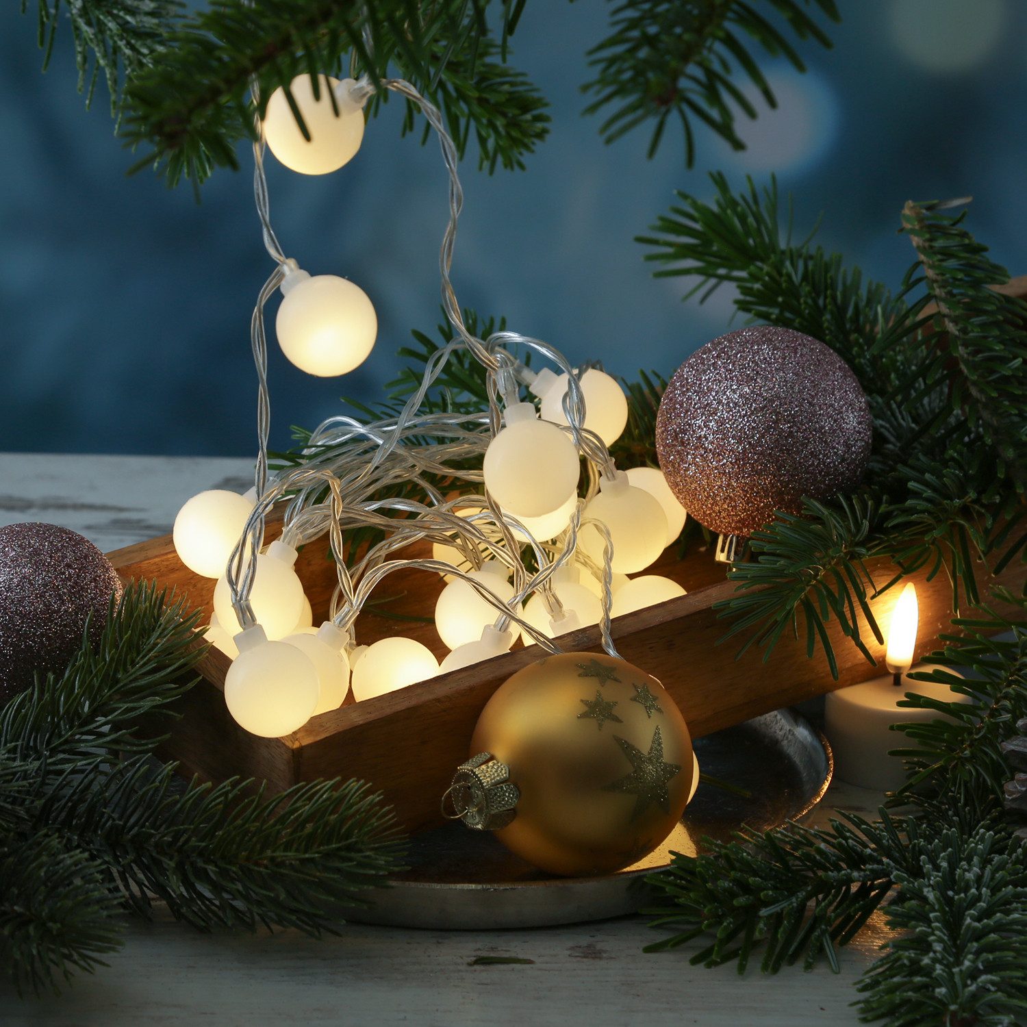 MARELIDA LED-Lichterkette Berry Cherry 30 weiße Kugeln Bälle 8Modi 2,9m Auß günstig online kaufen