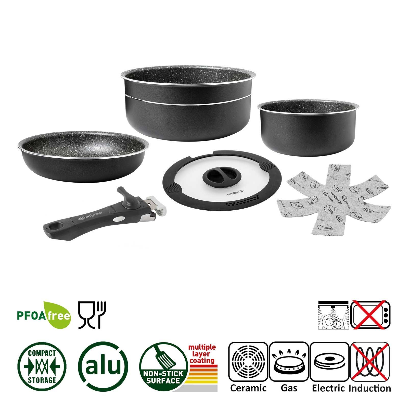 BRUNNER Topf-Set BRUNNER Camping Topfset PIRATE Vacublock Leicht, Stapelbar, Alu, (5-tlg)