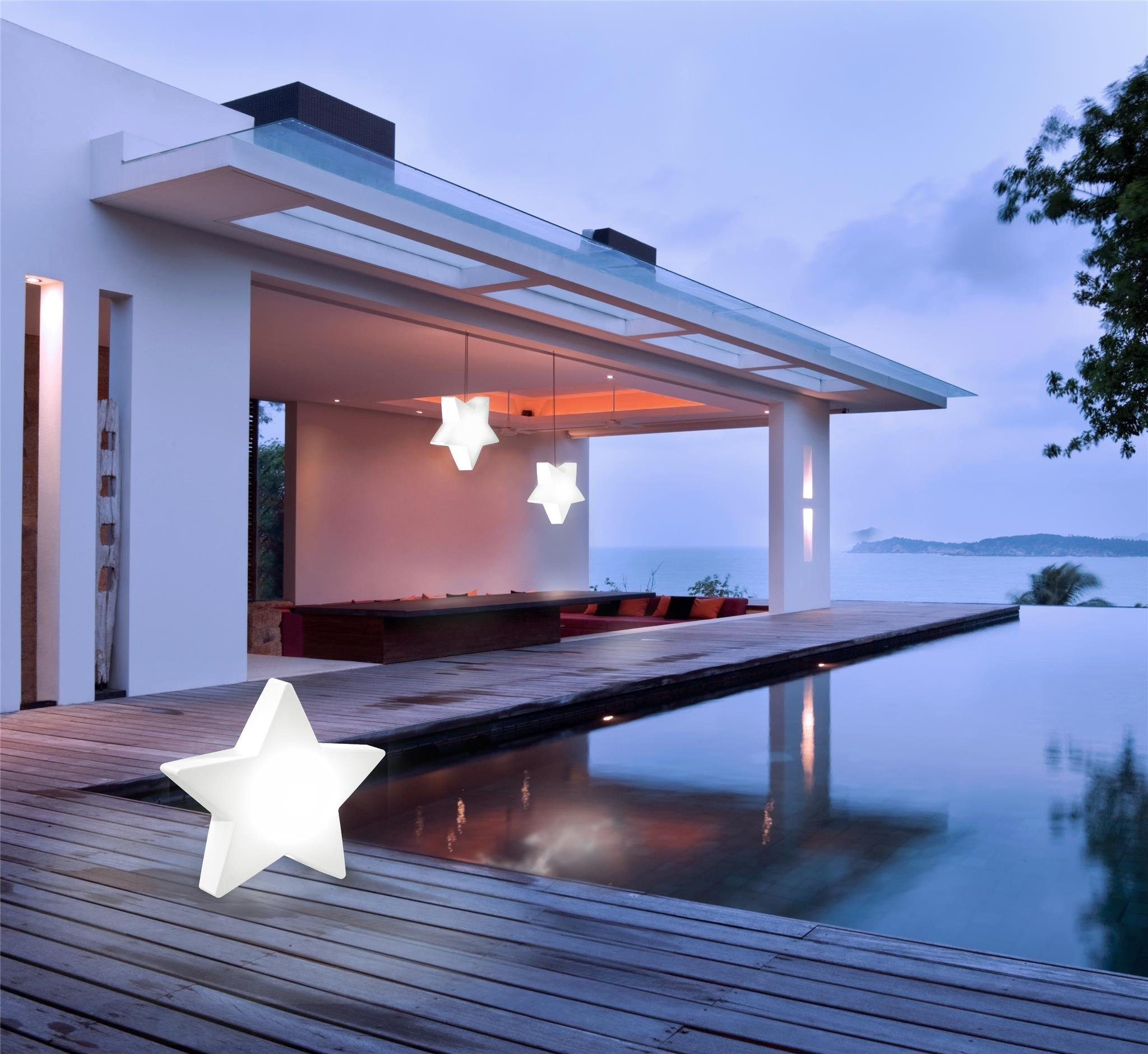 Licht-Erlebnisse Außen-Stehlampe STAR, ohne Leuchtmittel, Weiß E27 IP44 Balkon Stern dekorativ Wegeleuchte Modern