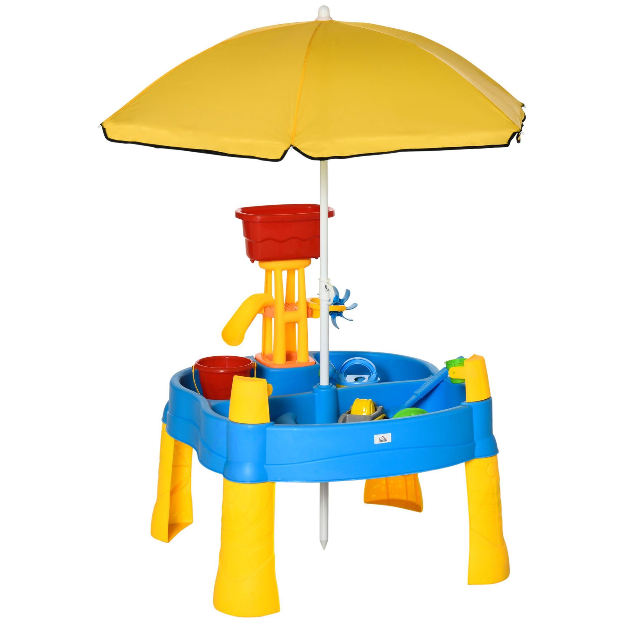 HOMCOM Sandkasten mit Sonnenschirm, (Babyspielzeug, 1-tlg., Strandspielzeug), für Wohnzimmer, Mehrfarbig