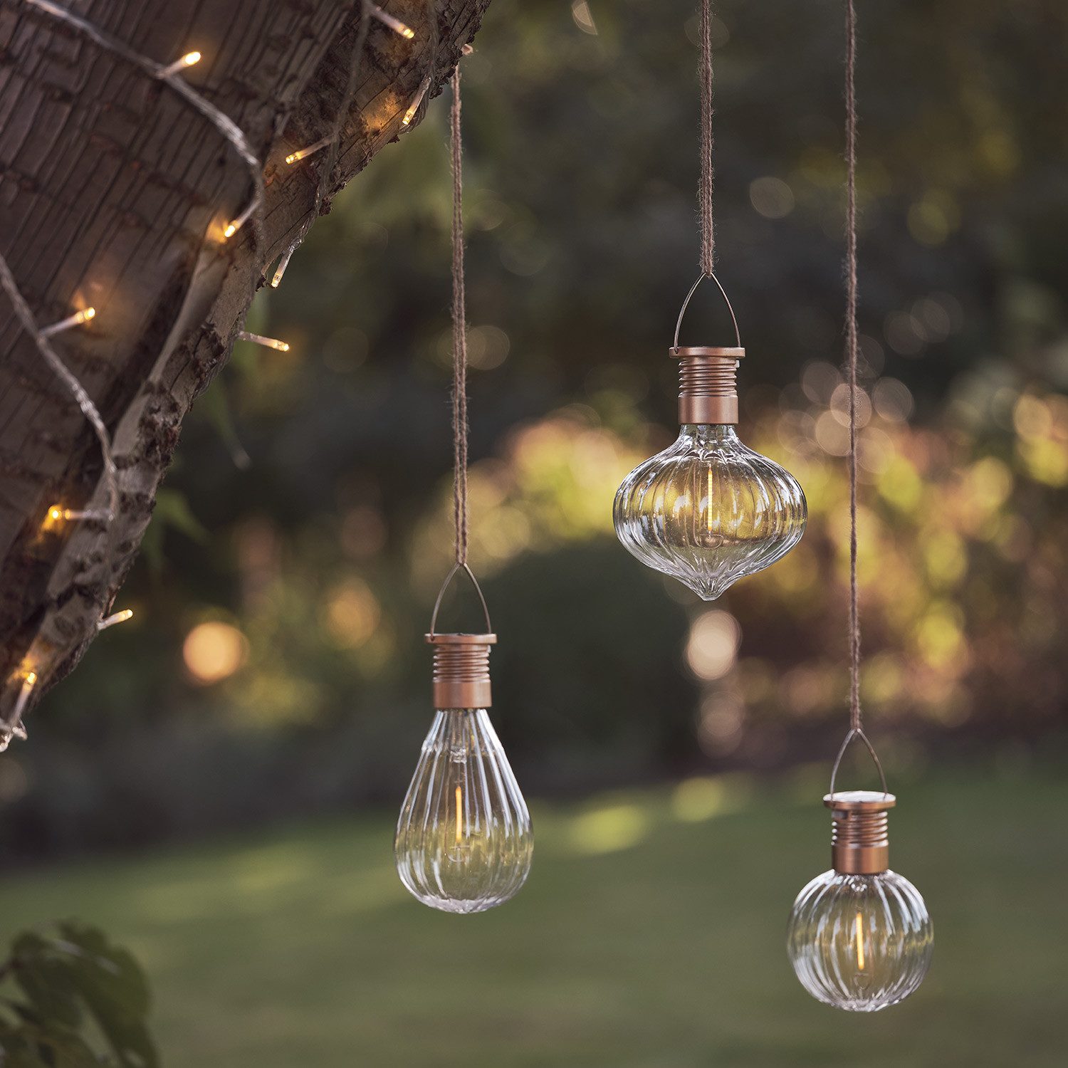 Lights4fun LED Laterne 3er Set Solar Birnen zum Aufhängen