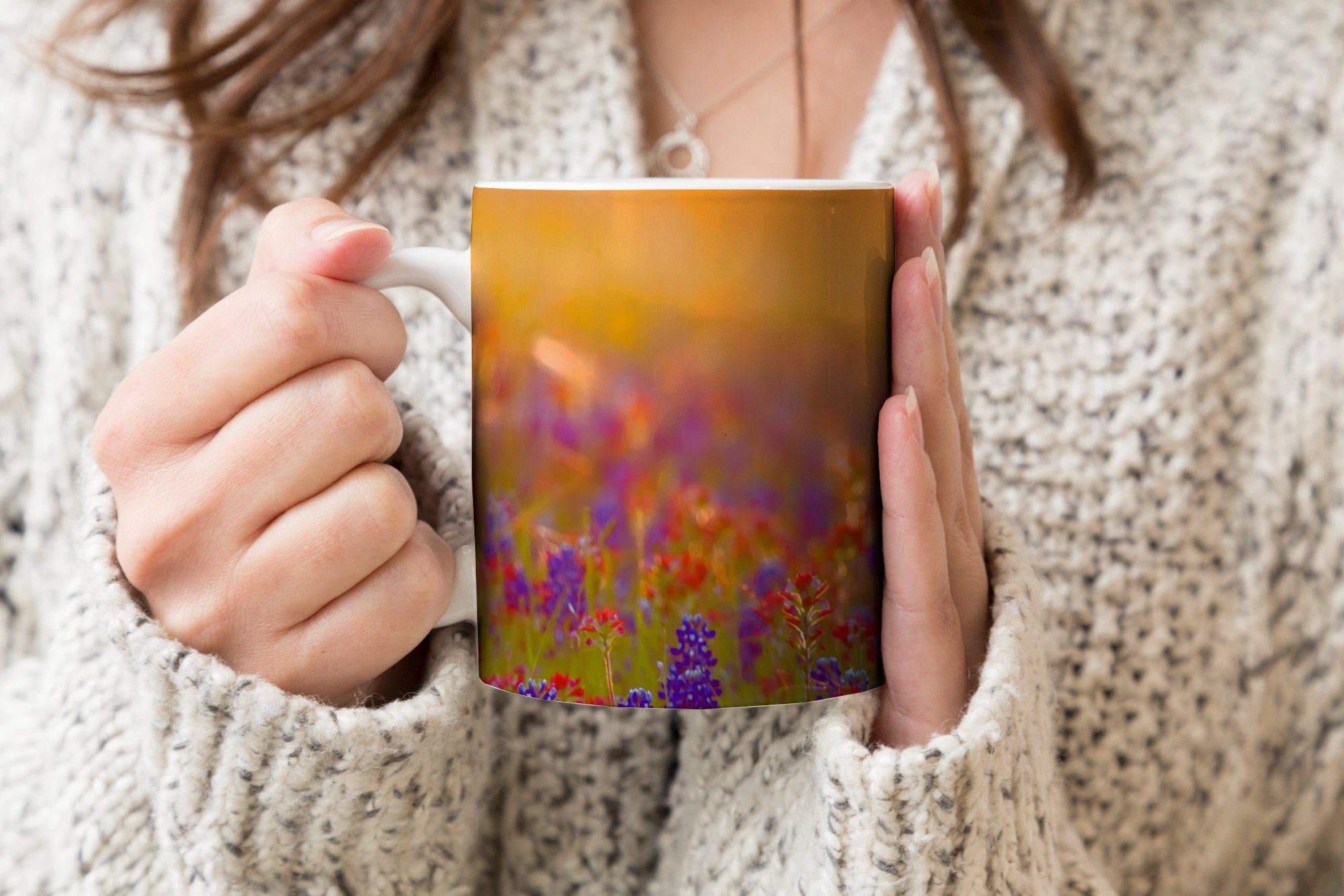 MuchoWow Tasse Blumen - Keramik, Teetasse, - Teetasse, Sonne, Geschenk Gold Kaffeetassen, Becher