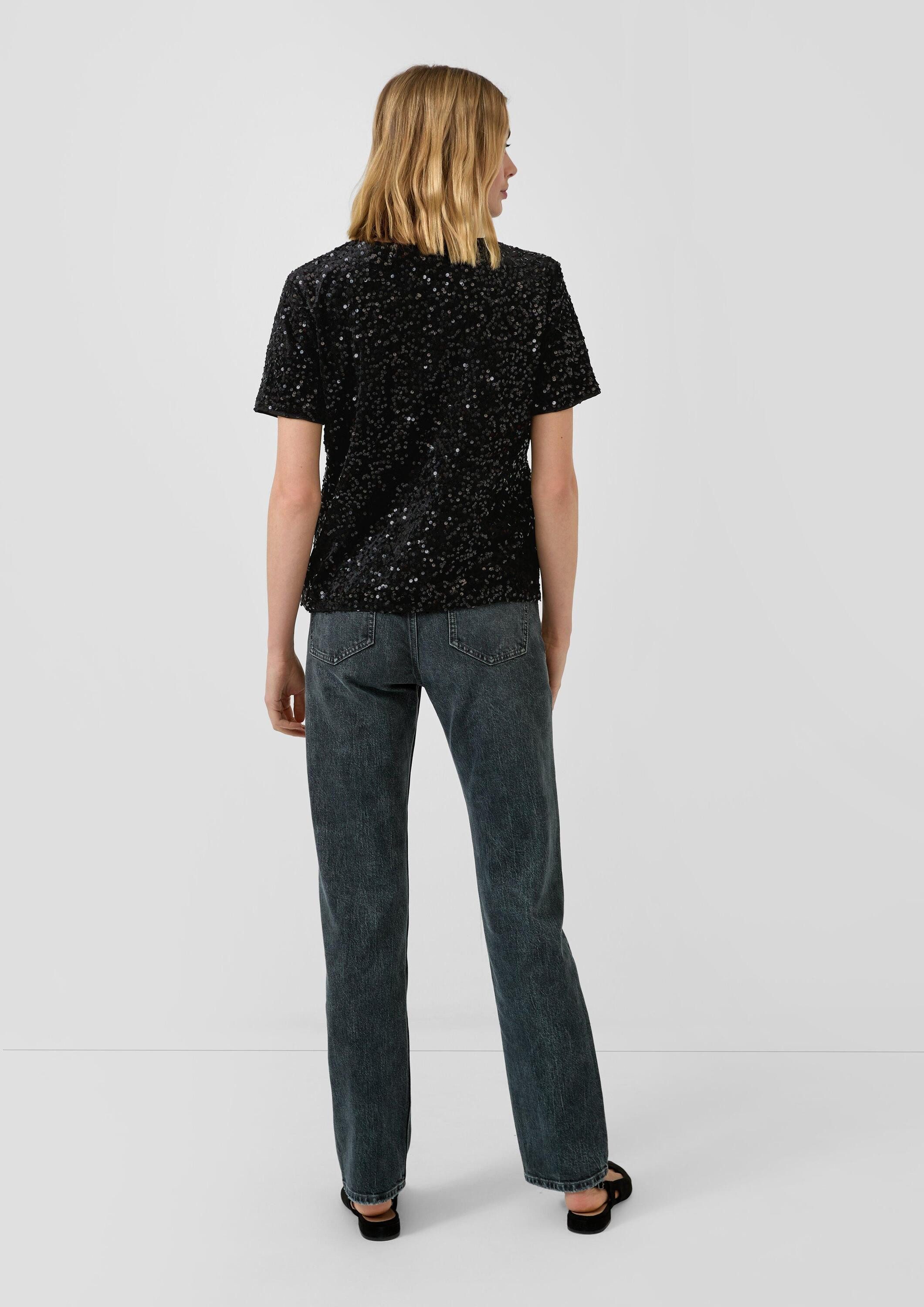 s.Oliver Kurzarmshirt T-Shirt Samtshirt mit Pailletten