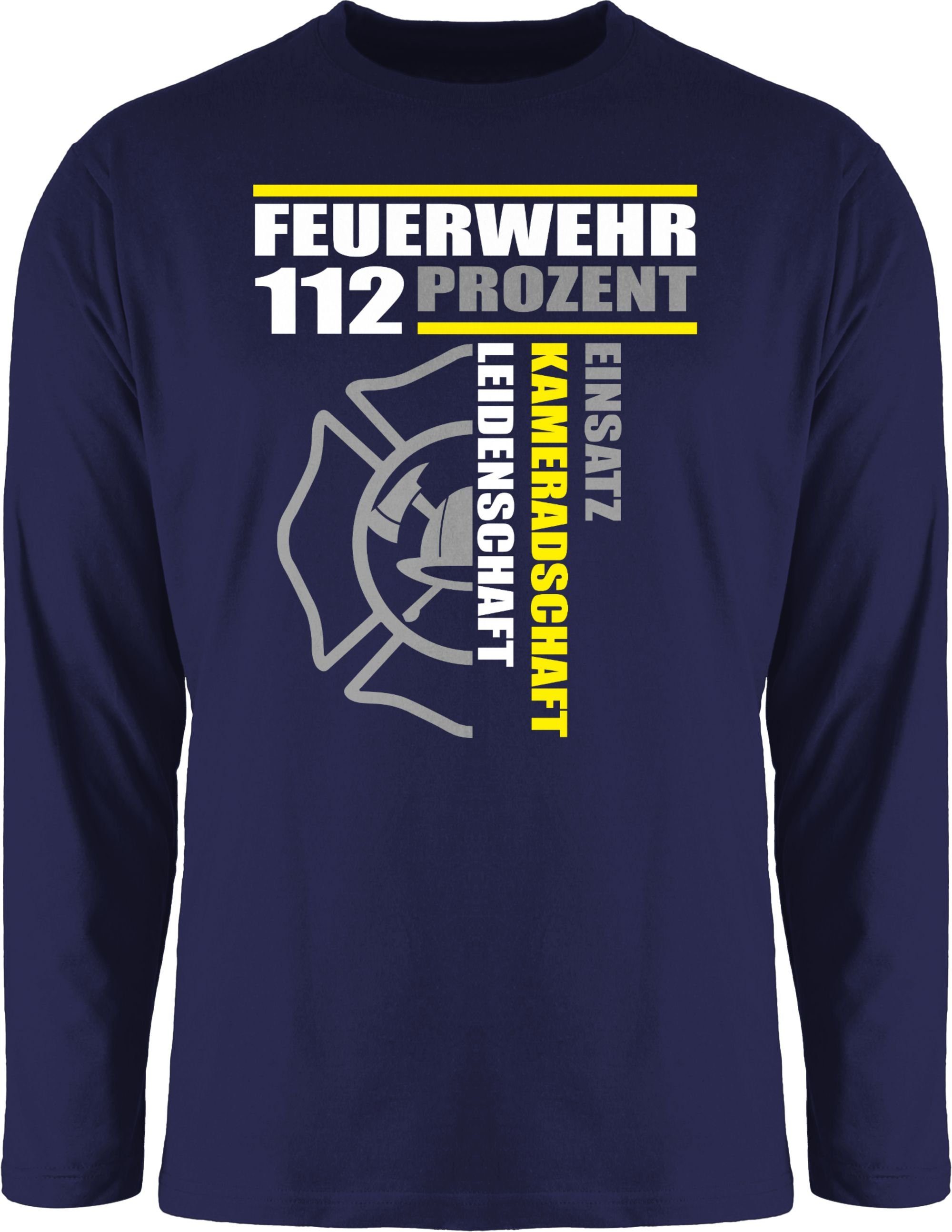 - Rundhalsshirt 112 - Shirtracer Blau Freiwilli Einsatz Feuerwehr Navy Feuerwehr 1 Prozent Leidenschaft Kameradschaft