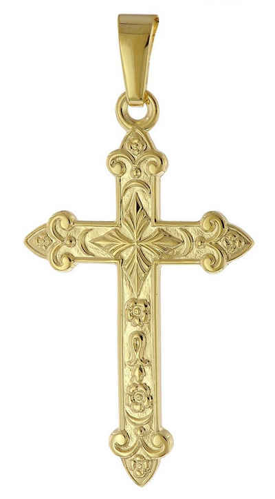 trendor Kreuzanhänger Kreuz- Gold 585 (14 Karat) 32 x 16 mm