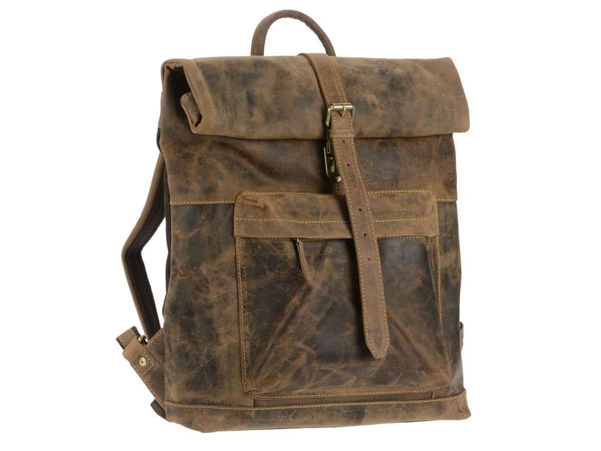 Greenburry Tagesrucksack "Vintage" Leder, Rolltop Rucksack, 40x40cm, antikbraun