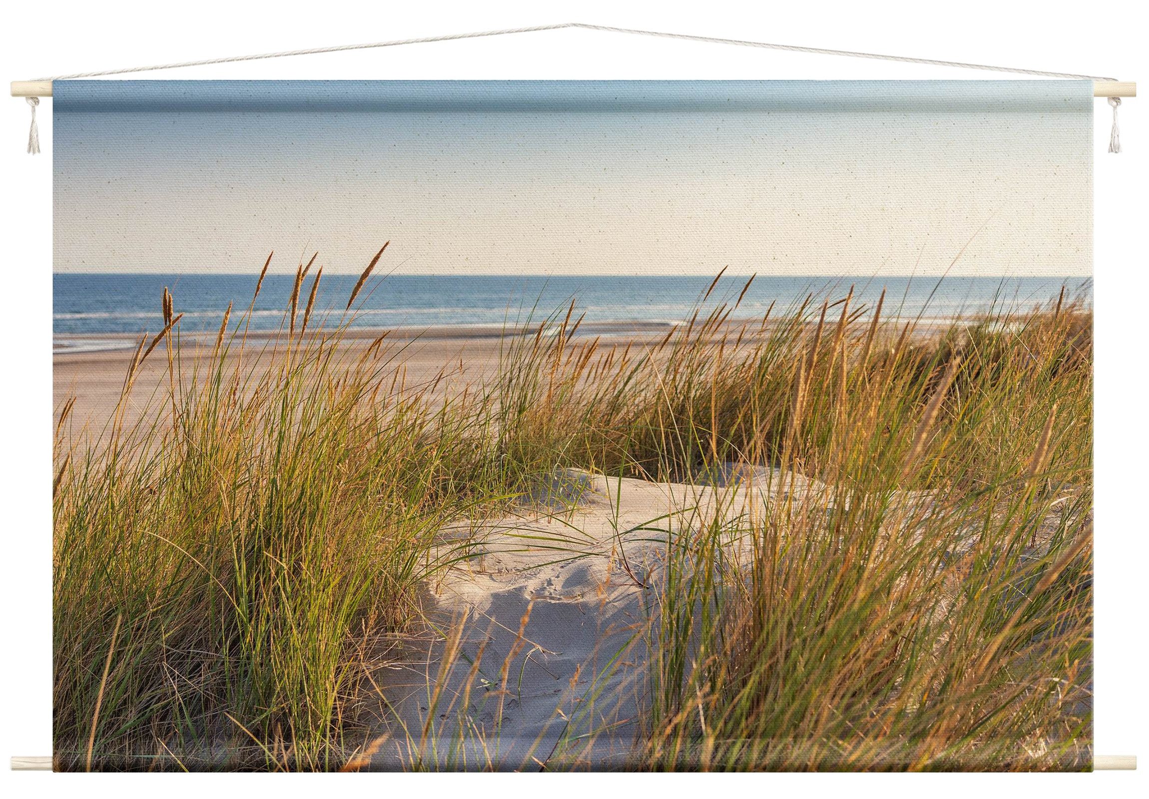 Bilderdepot24 Wandteppich modern Strand Natur beige, rechteckig, Höhe: 2.6 mm, großes Wandbild aus Natur-Baumwolle Wandbehang Stoffbild Tuch Wollseil