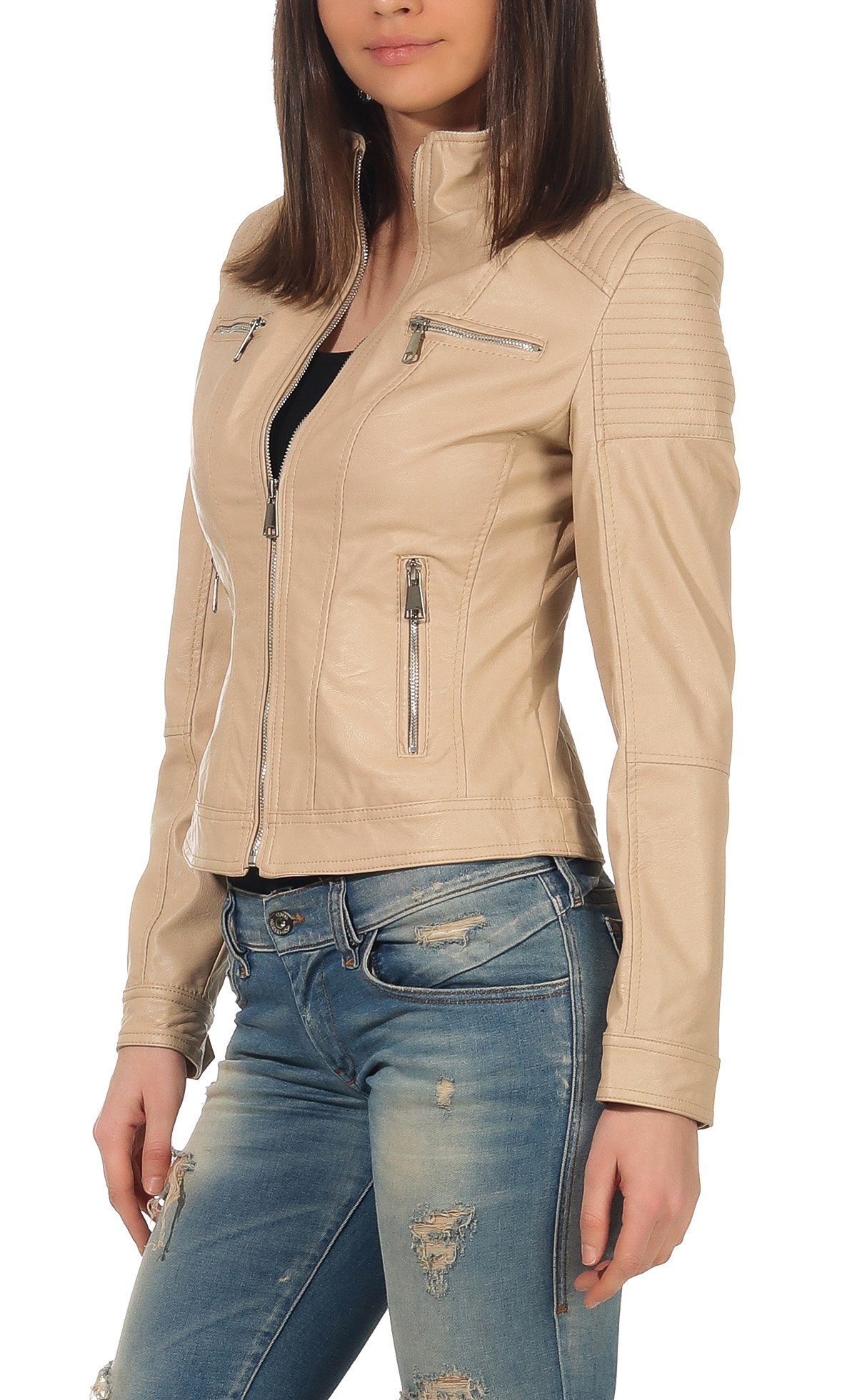 malito more than fashion Lederimitatjacke malito Damen Jacke, Kunstleder Jacke, Jacke mit Zipper, lässige Bikerjacke kurz geschnitten Slim Fit