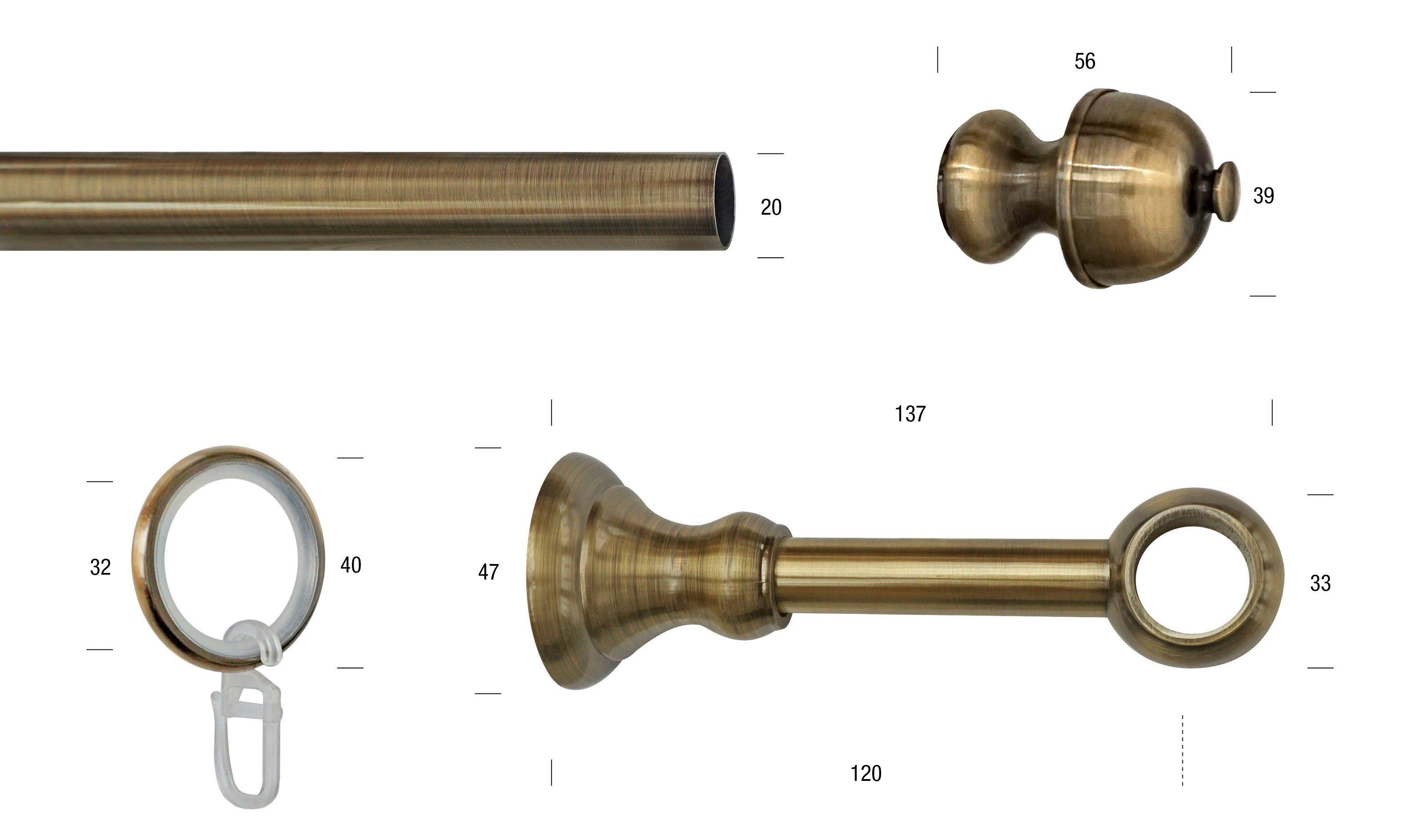 Gardinenstange ANDREA, GARESA, Ø 20 mm, 1-läufig, Wunschmaßlänge, verschraubt, Eisen, Vorhanggarnitur, einfache Montage, verlängerbar, Endknopf Kugel lang