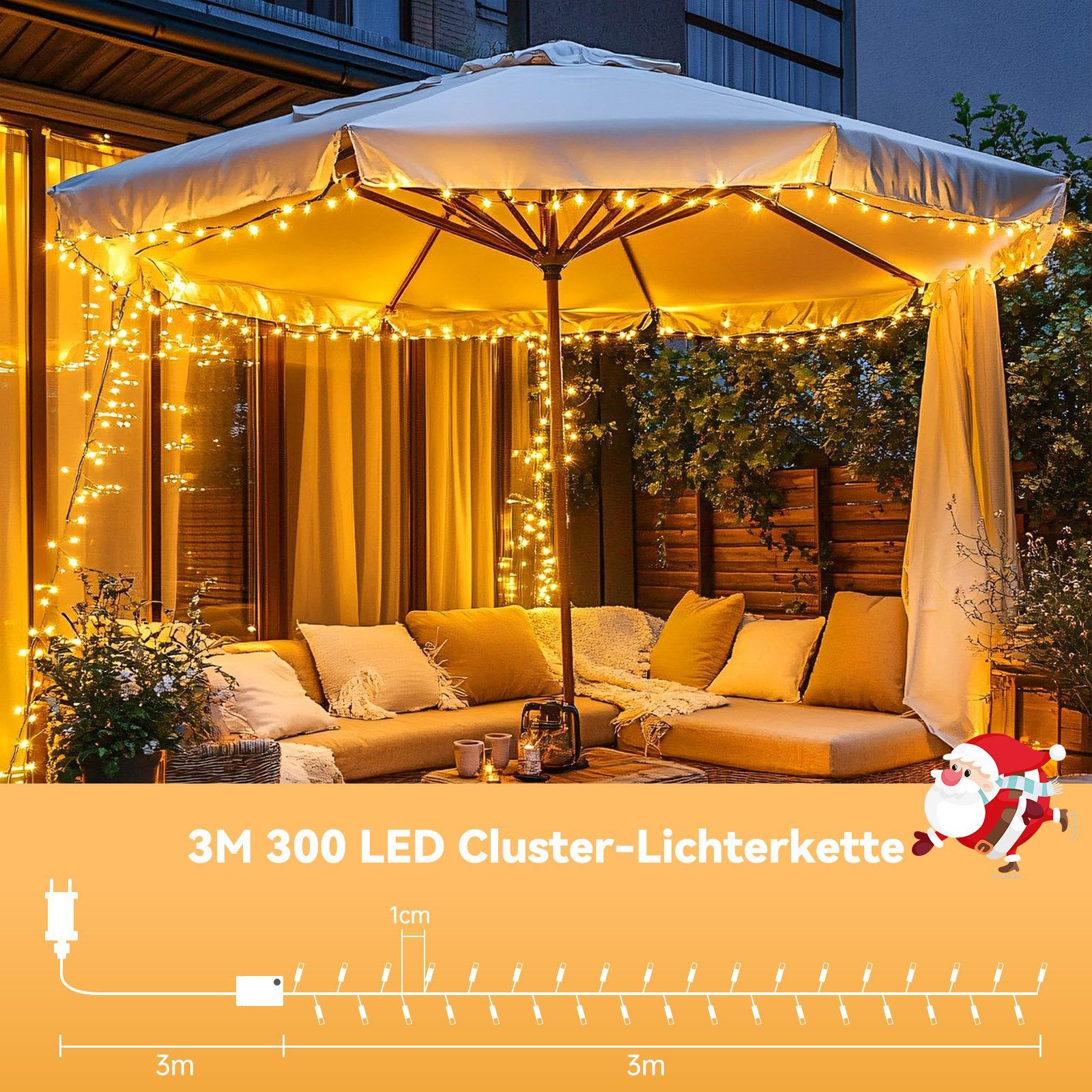 Quntis LED-Lichterkette 3/6m LED Lichterkette Weihnachtsdeko mit 600/800 warmweißen LEDs, 8 Modi, Timer, ideale Weihnachtsdeko für Garten/Weihnachtsbaum