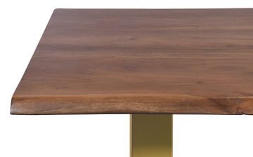 dynamic24 Esstisch, Tisch 160 x 85 cm Platte nussbaumfarbig Gestell messingfarbig