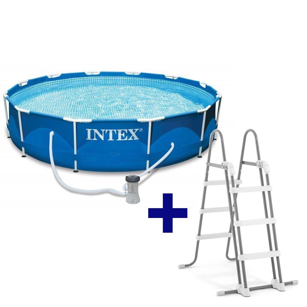 Pool 28212GN Metal Frame Pool, 366x76cm inkl. Filterpumpe + 28075 Leiter