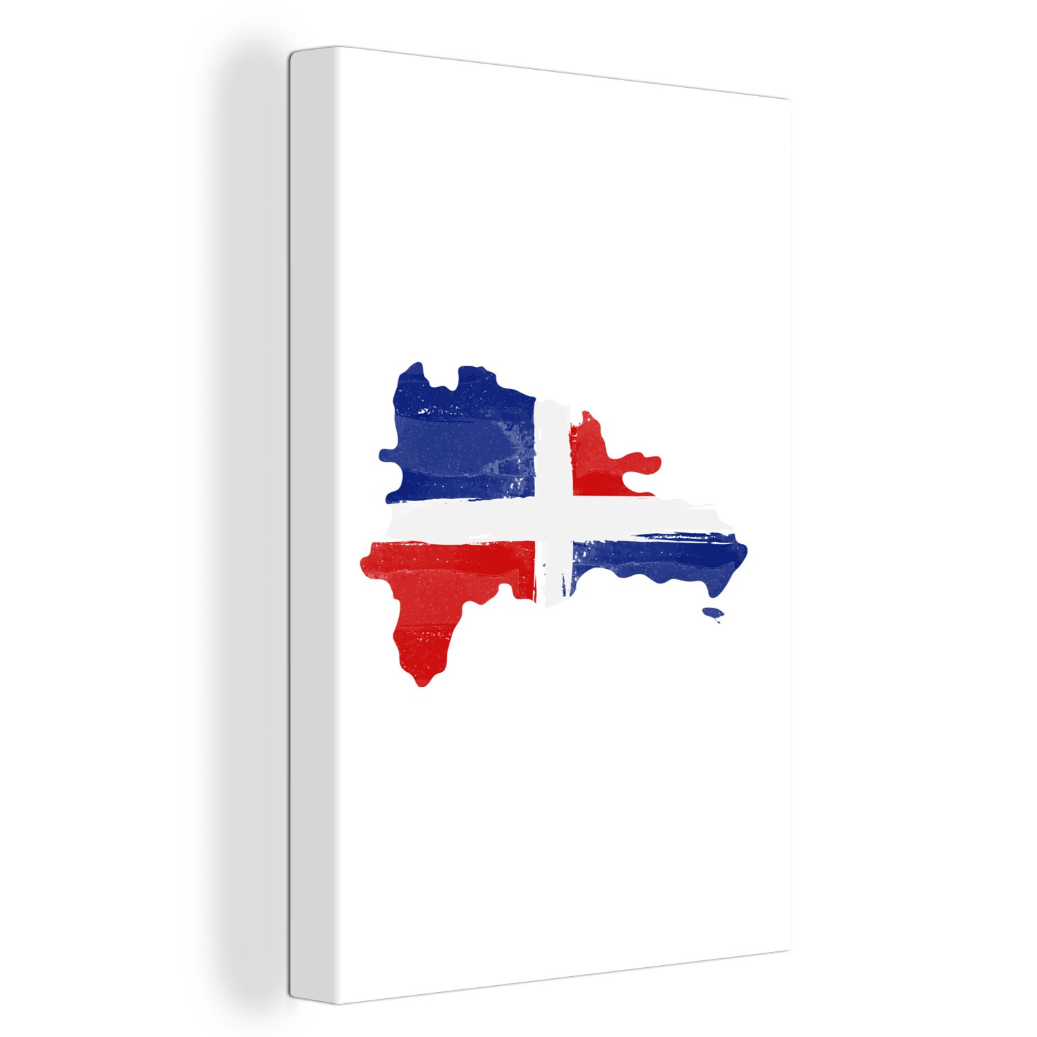 OneMillionCanvasses® Leinwandbild Dominikanische Republik - Karte - Flagge, (1 St), Leinwandbild fertig bespannt inkl. Zackenaufhänger, Gemälde, 20x30 cm