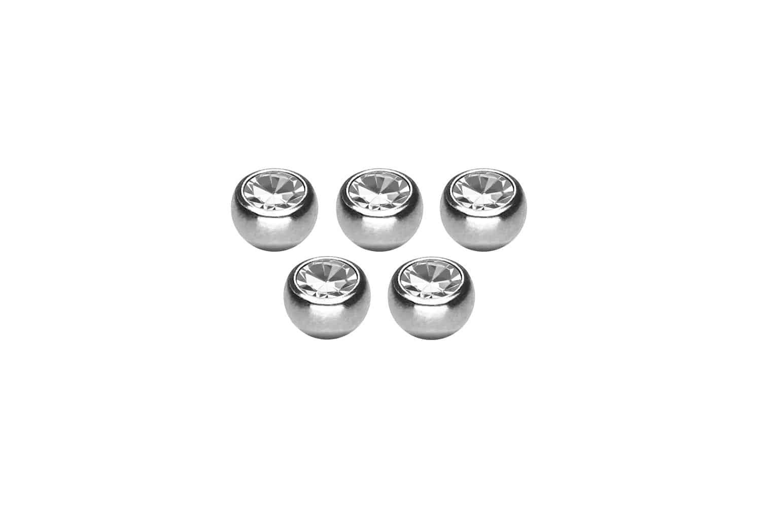 PIERCINGLINE Piercing-Set SET Chirurgenstahl Schraubkugel KRISTALL (Schraub-Aufsätze, 5er SET2 = 1,2 mm Gewinde)
