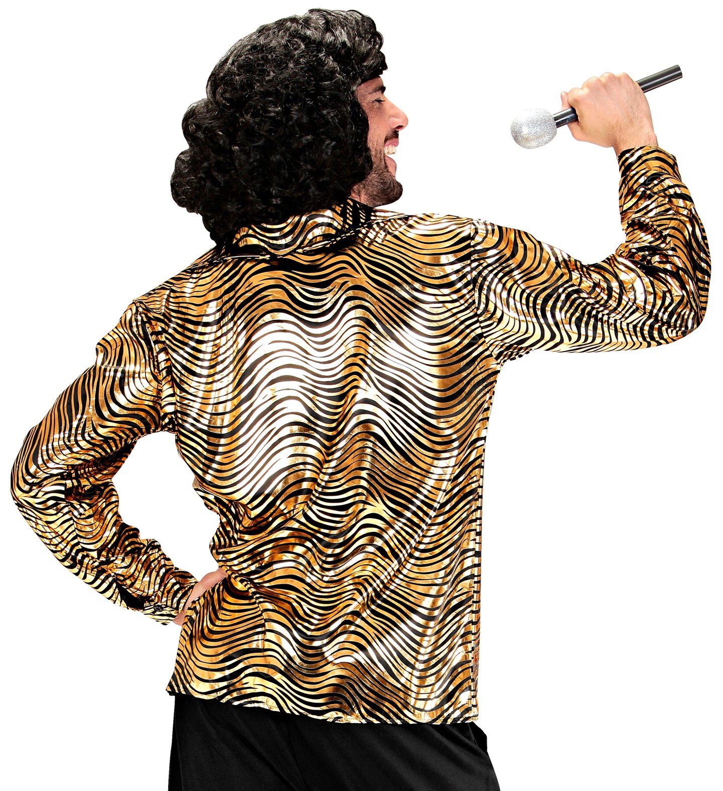 Widmann S.r.l. Kostüm Disco Hemd 'Fever' für Herren, Gold Schwarz