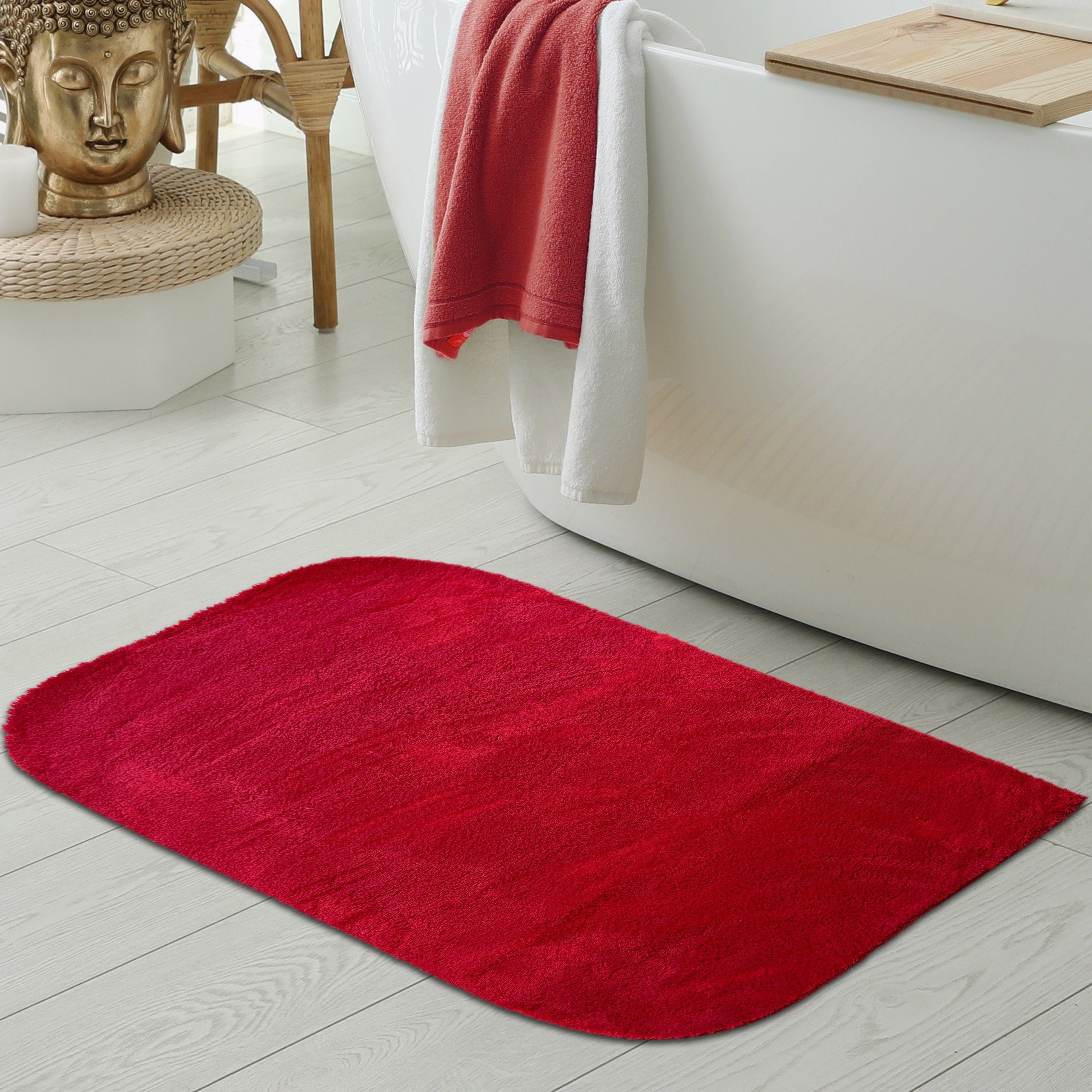 Teppich Waschbarer Designer Badezimmer Teppich – abgerundete Ecken – rot, Teppich-Traum, rechteckig, Höhe: 16 mm