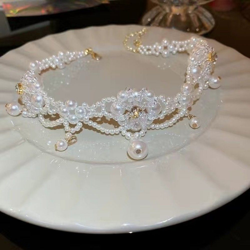Perle Diamant WaKuKa Kristall Kette Schlüsselbein Bead-Ketten-Set Halskette verkrustete (1-tlg) Blume