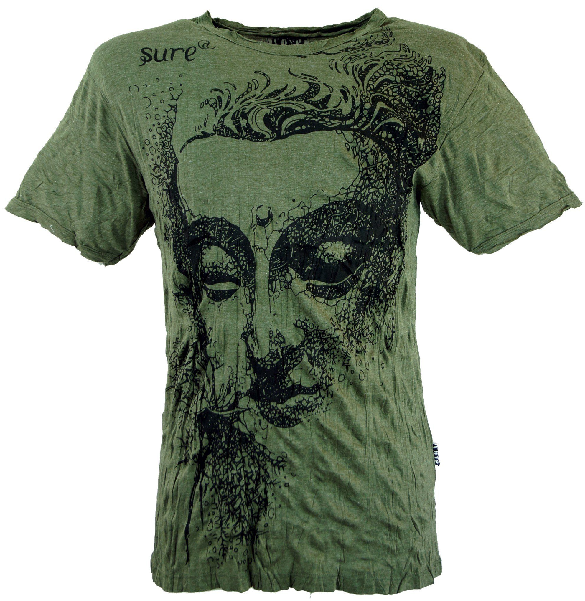 Guru-Shop T-Shirt Sure Herren T-Shirt Buddha - olive Goa Style, Festival, alternative Bekleidung