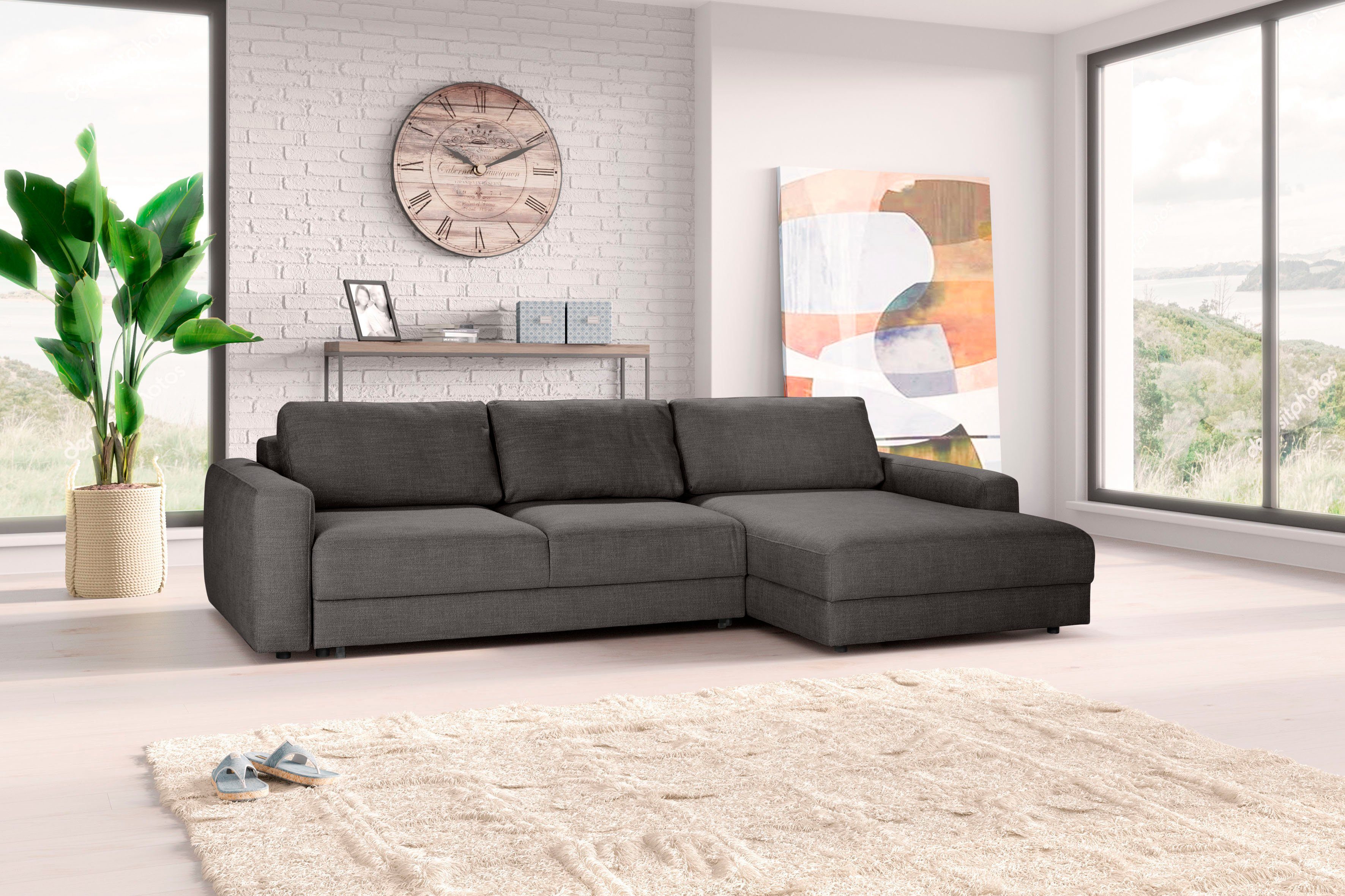 TRENDMANUFAKTUR Ecksofa Bourbon, Extratiefe cm smoked Sitzfläche pearl 69