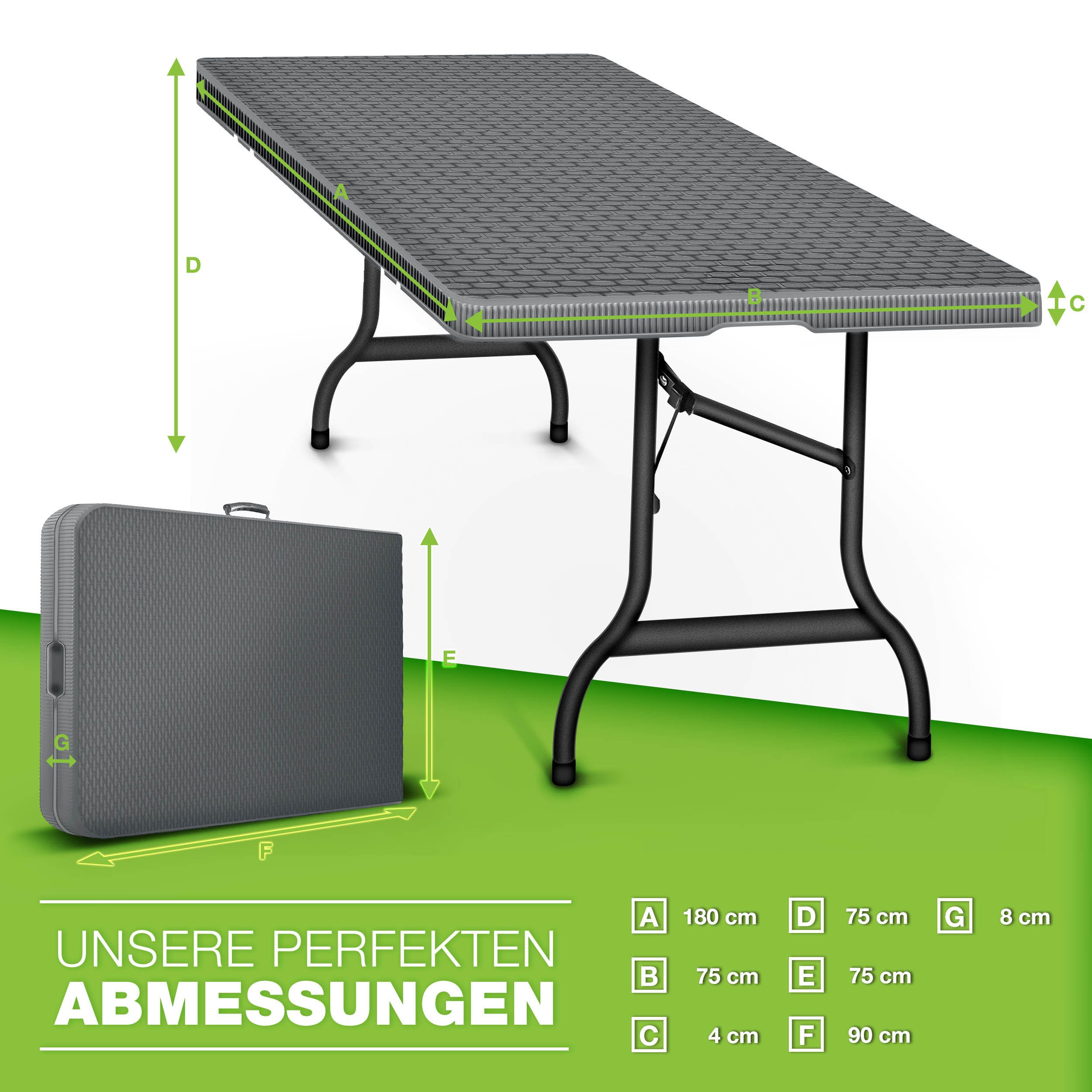 tillvex Gartentisch tillvex® Klapptisch Gartentisch Rattan Buffettisch Campingtisch klappb (Gartentisch), Personen – Bild 4 von 5