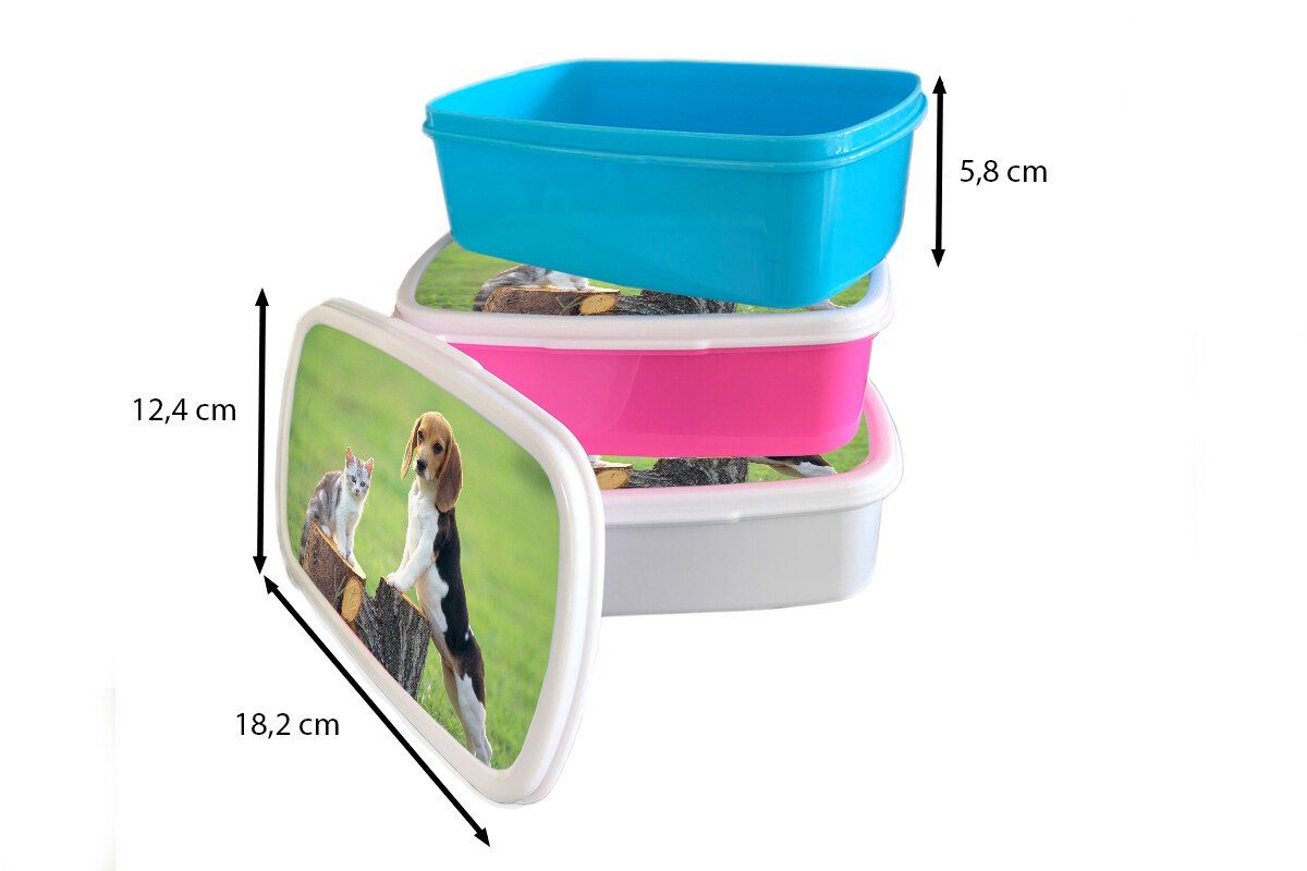 Lunchbox Katze Mädchen, - Brotdose Hund Kinder, für MuchoWow Snackbox, Kunststoff Brotbox Baum, rosa (2-tlg), - Erwachsene, Kunststoff,