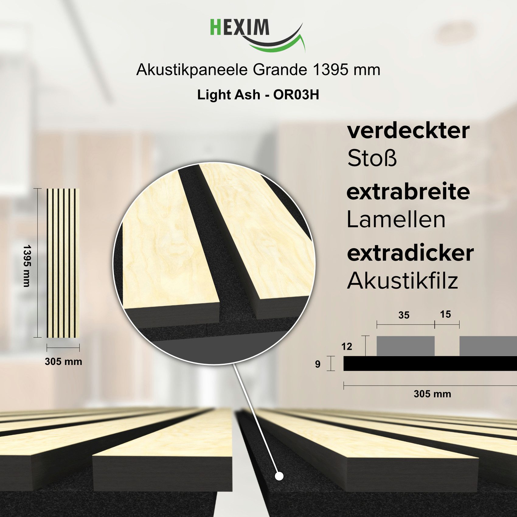 Hexim Wandpaneel, (Akustikpaneele Holz 140x30cm Grande günstig online kaufen