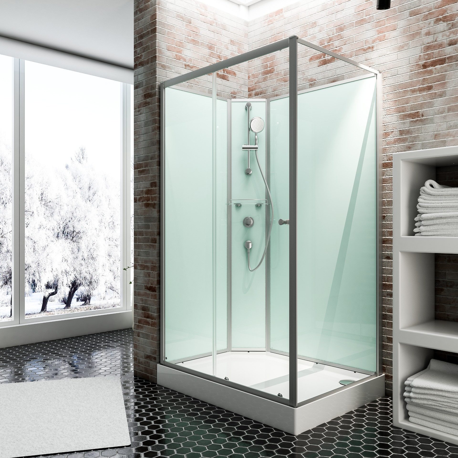 Schulte Ibiza complete shower unit, WxL: 90x160 cm, 5 mm safety glass, complete set, incl. shower tray (13.5 cm high), corner shower, sliding door