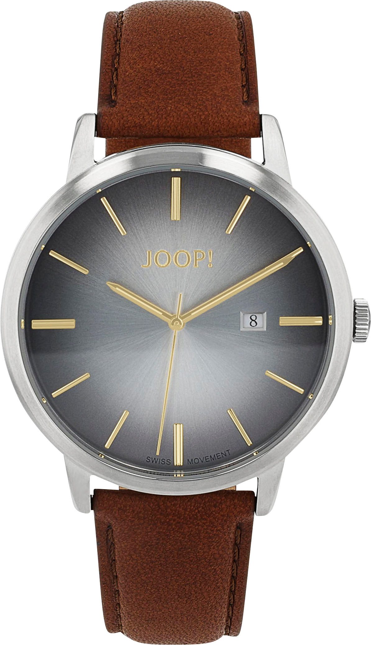 JOOP! Quarzuhr 2039577, Armbanduhr, Herrenuhr, Lederarmband, Datum, Edelstahlboden verschraubt