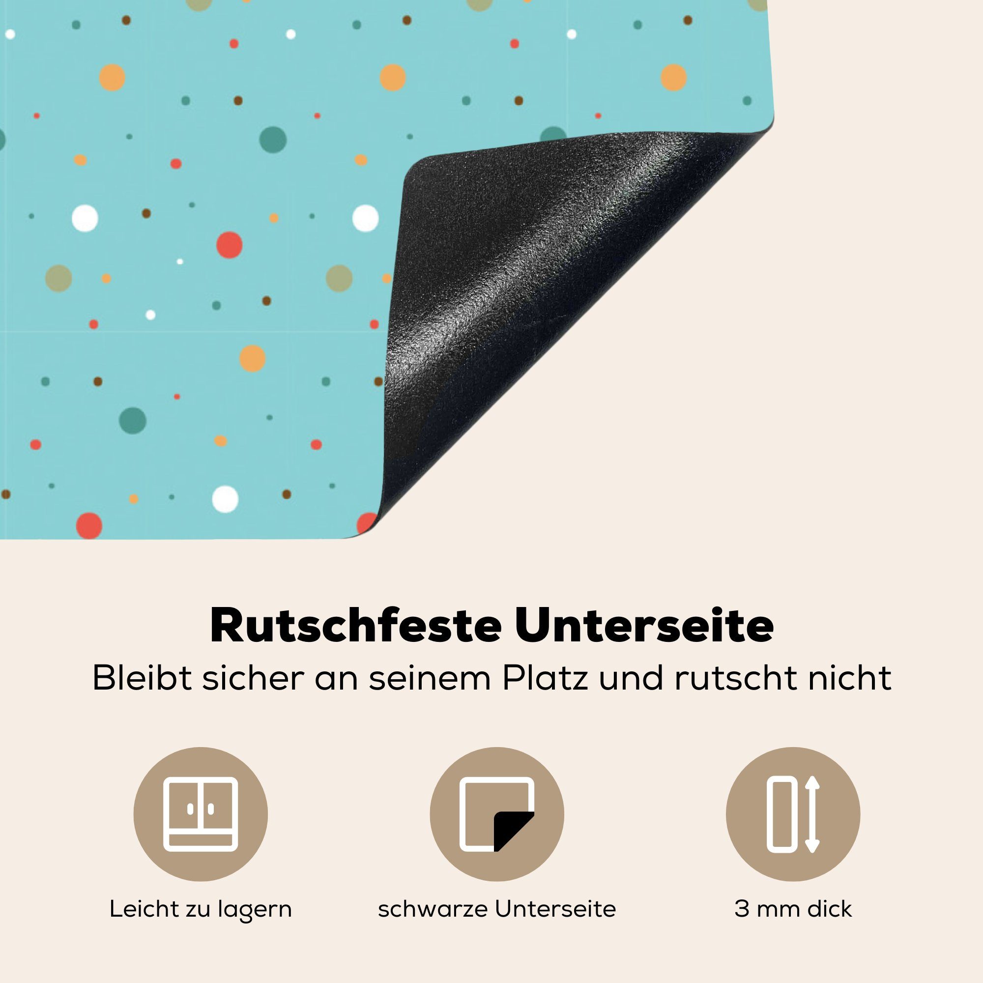 Vinyl, für - tlg), 78x78 Arbeitsplatte küche cm, Muster, Blau dots - Herdblende-/Abdeckplatte Polka Ceranfeldabdeckung, (1 MuchoWow