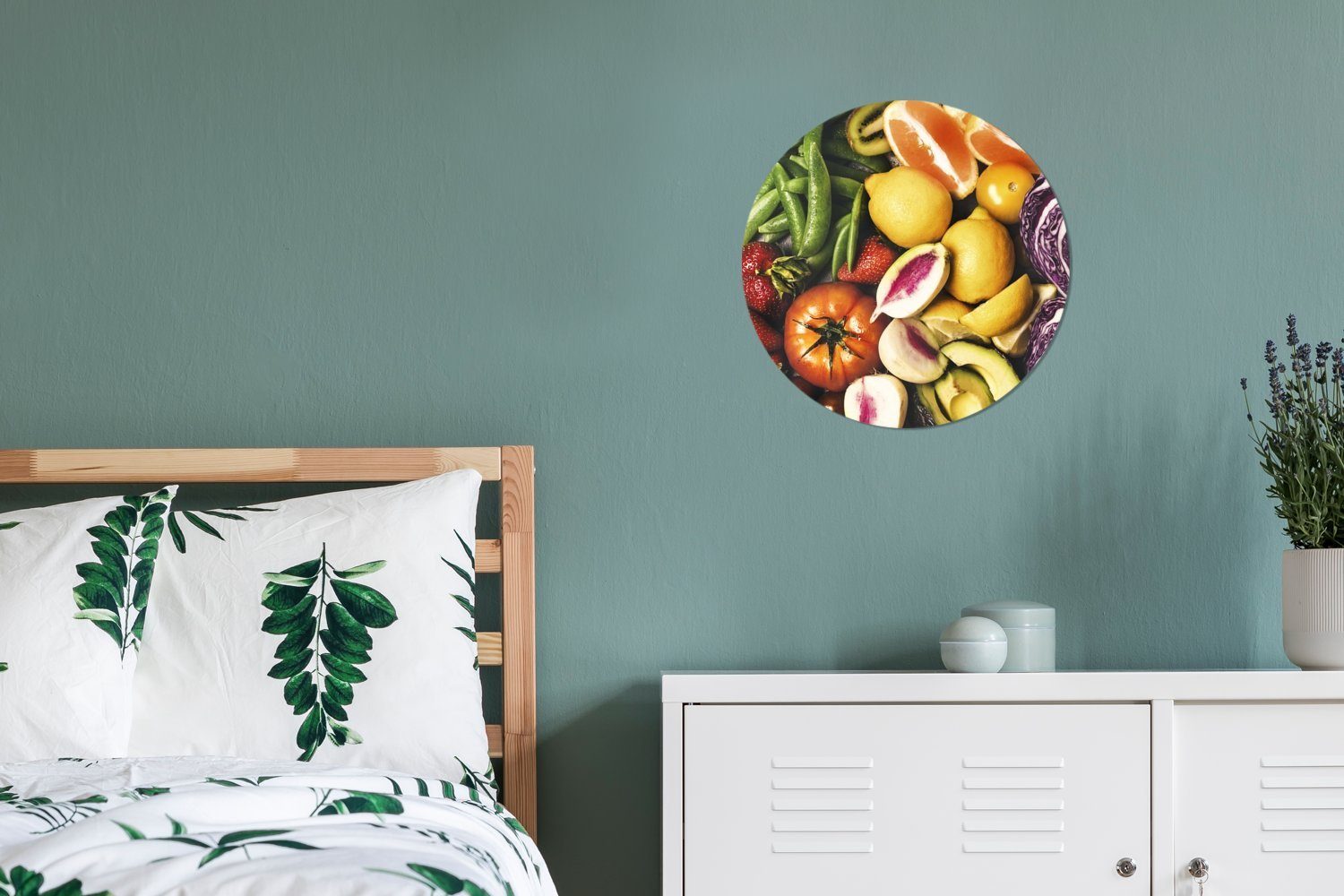 MuchoWow Gemälde - Wandbild, Wohnzimmer, - cm (1 30x30 Kreis Rundes Farben, Gemüse Forex, St), Wanddekoration Obst