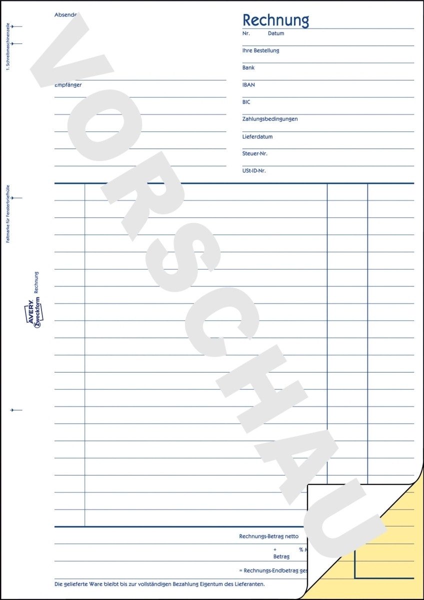 Formularblock Formularbuch Rechnung A4 selbstdurchschreibend 2x40 Blatt