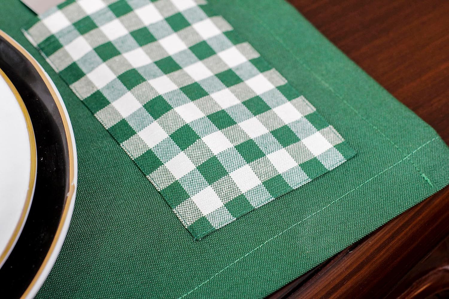 Ekershop Tischläufer und 6 Platz-Matten Set Tischset Platzset Platzdecken Grün Kariert (Kariert)