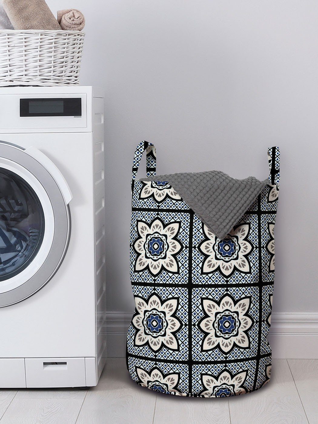 Wäschesäckchen Waschsalons, Floral Wäschekorb Damast Kordelzugverschluss marokkanisch Oriental mit Griffen für Abakuhaus