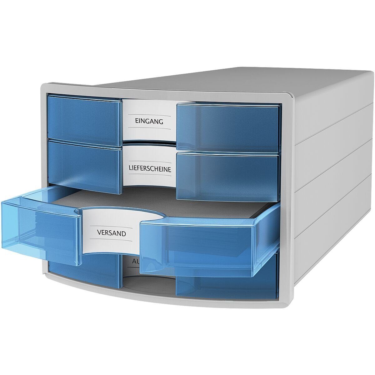 HAN Schubladenbox Impuls, 4 geschlossen, Schubladen, stapelbar mit blau/transparent
